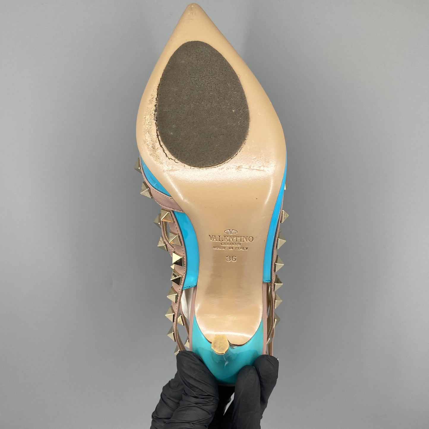 Valentino Women’s Light Blue Rockstud Pointed Toe High Heels Shoes