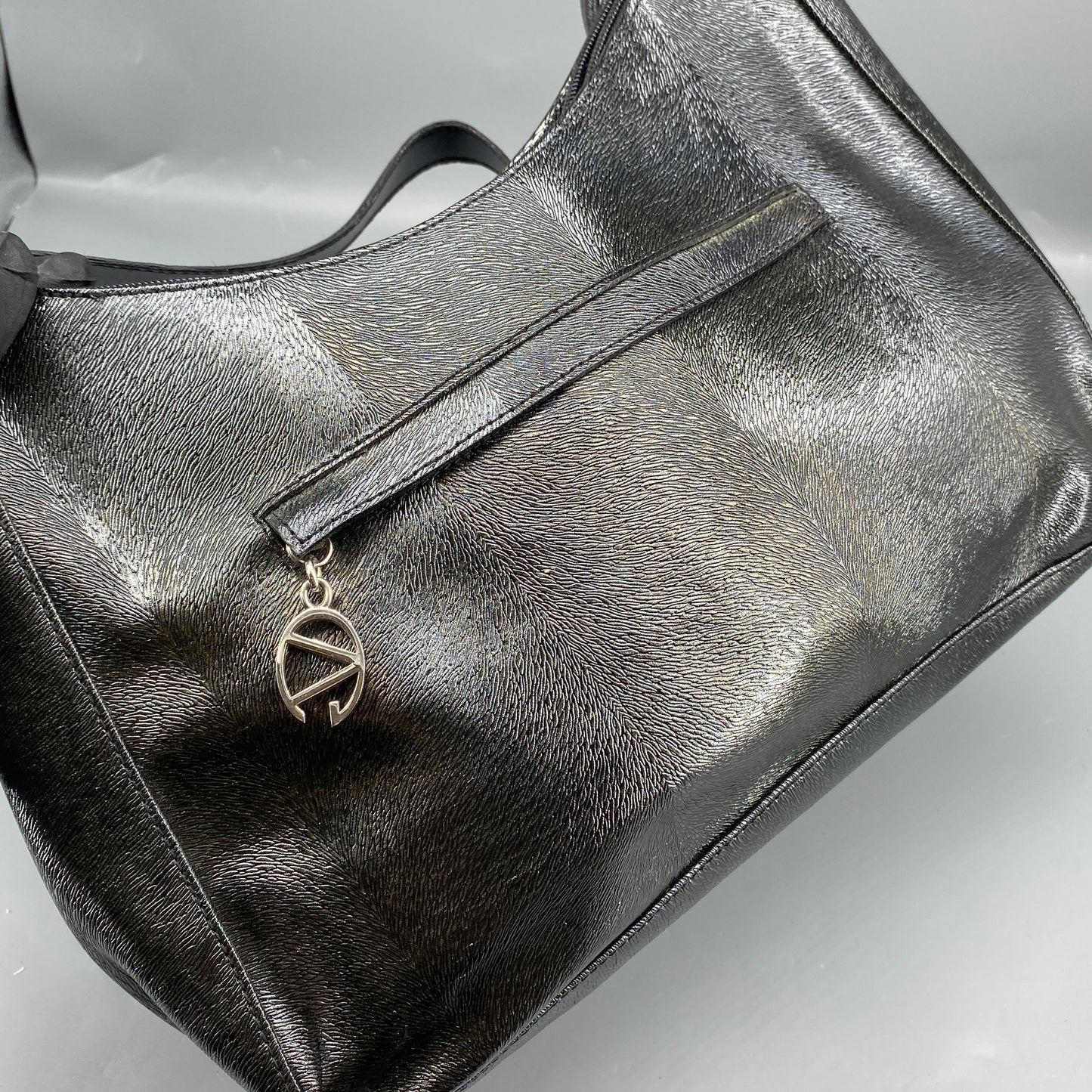 Giovanni Valentino Metallic Silver Leather Hobo Shoulder Bag
