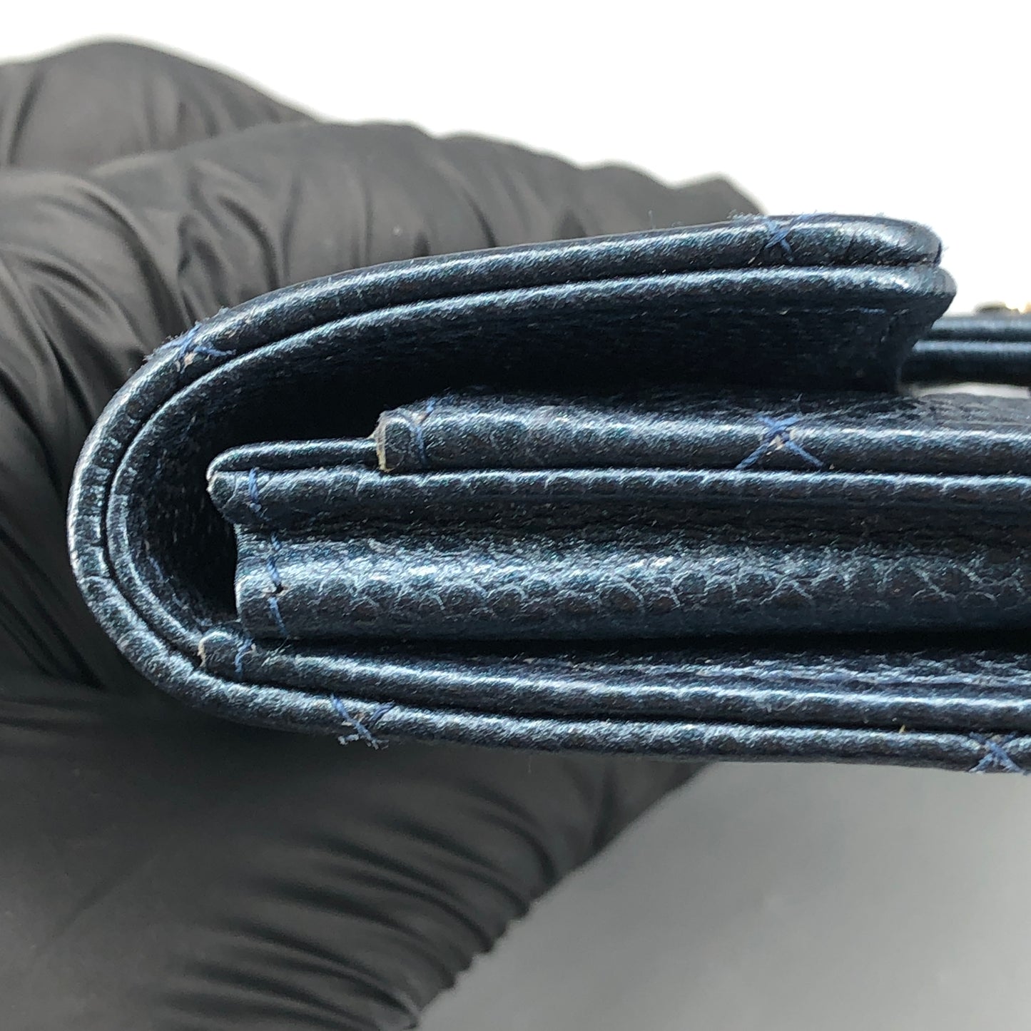 Chanel Classic Flap Blue Caviar Leather Short Wallet