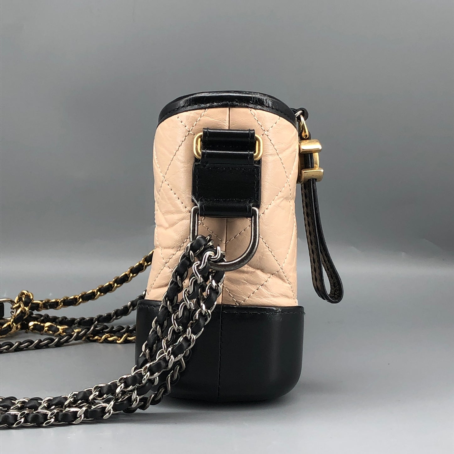 Chanel Aged Calfskin Quilted Small Gabrielle Hobo Beige Black