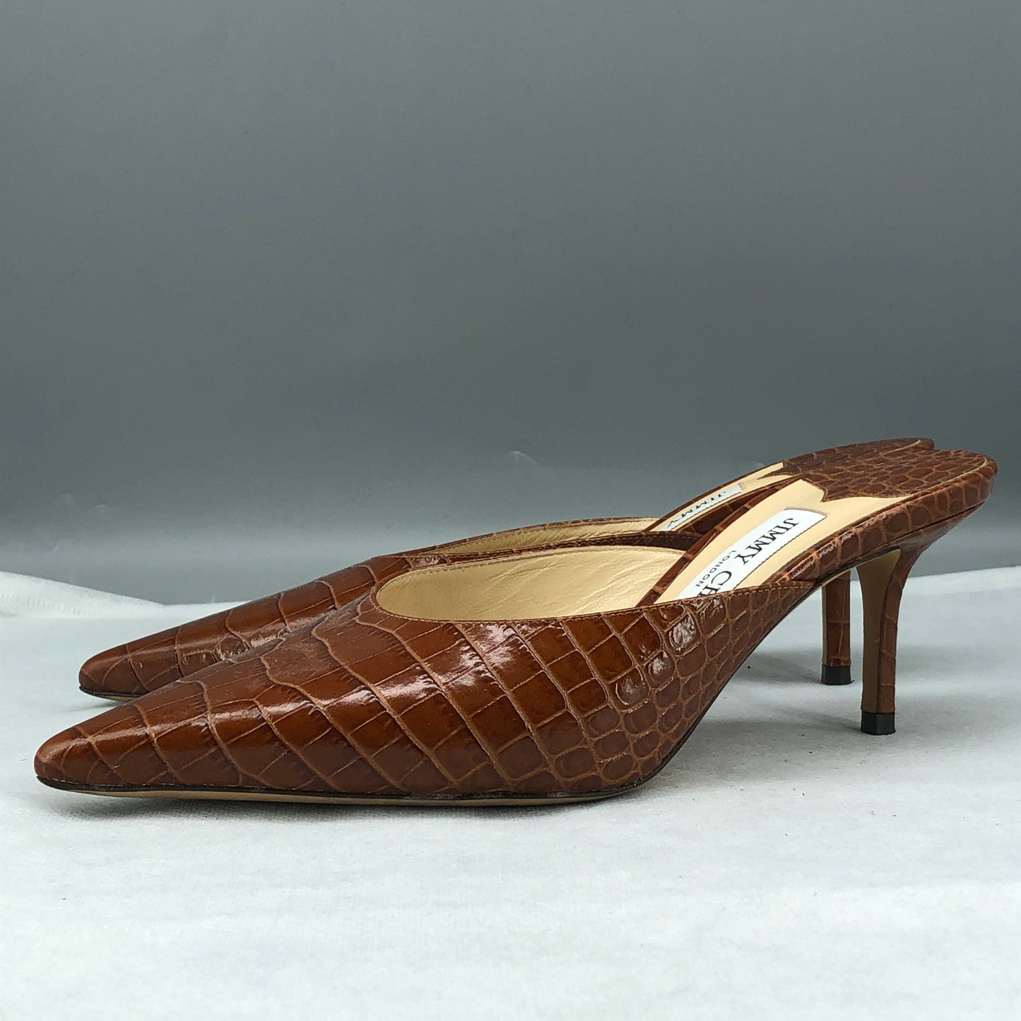 Jimmy Choo Women's Mule Heels Size 38 Brown Croc-Embossed