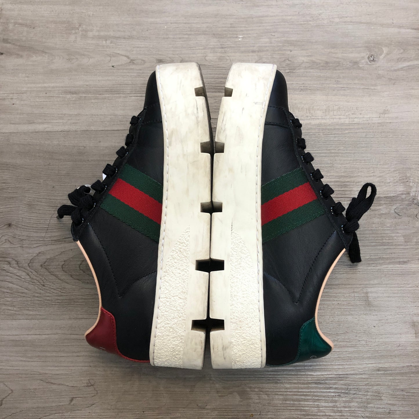 Gucci Ace Bee Embroidered Leather Sneaker Shoes 35 Black