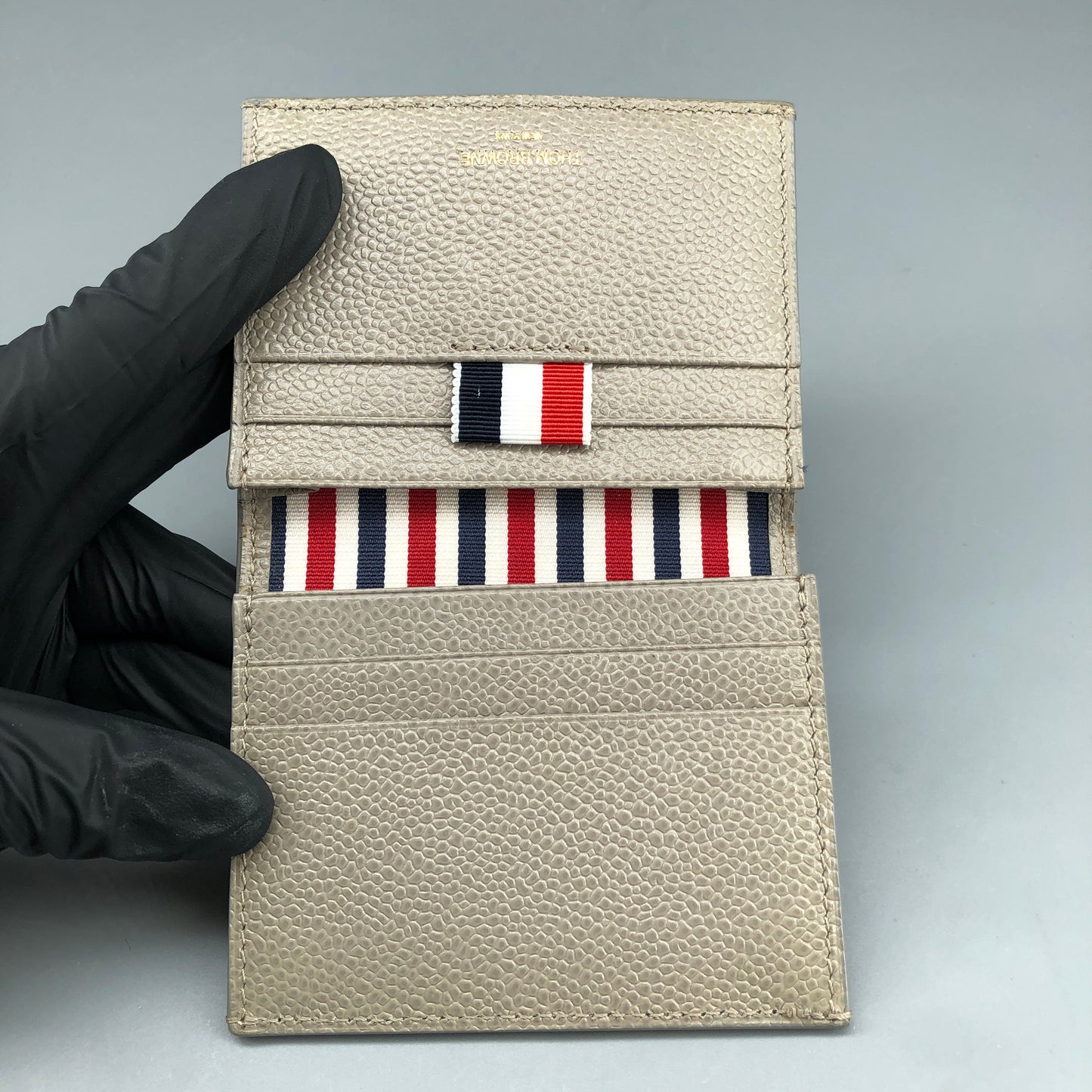 Thom Browne Pebble Grain Leather Card Holder 10*8cm Grey