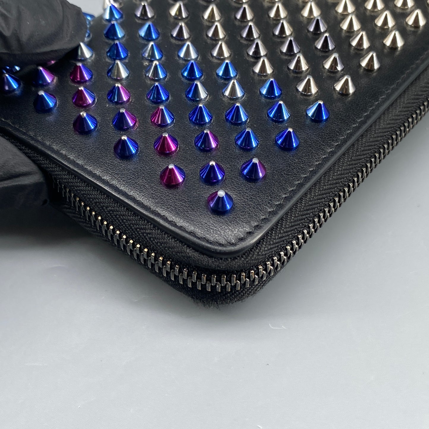 Christian Louboutin Black Leather Spiked Zip Around Long Wallet