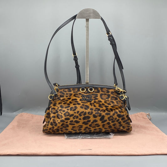 Miu Miu Leopard Print Haircalf Shoulder Bag