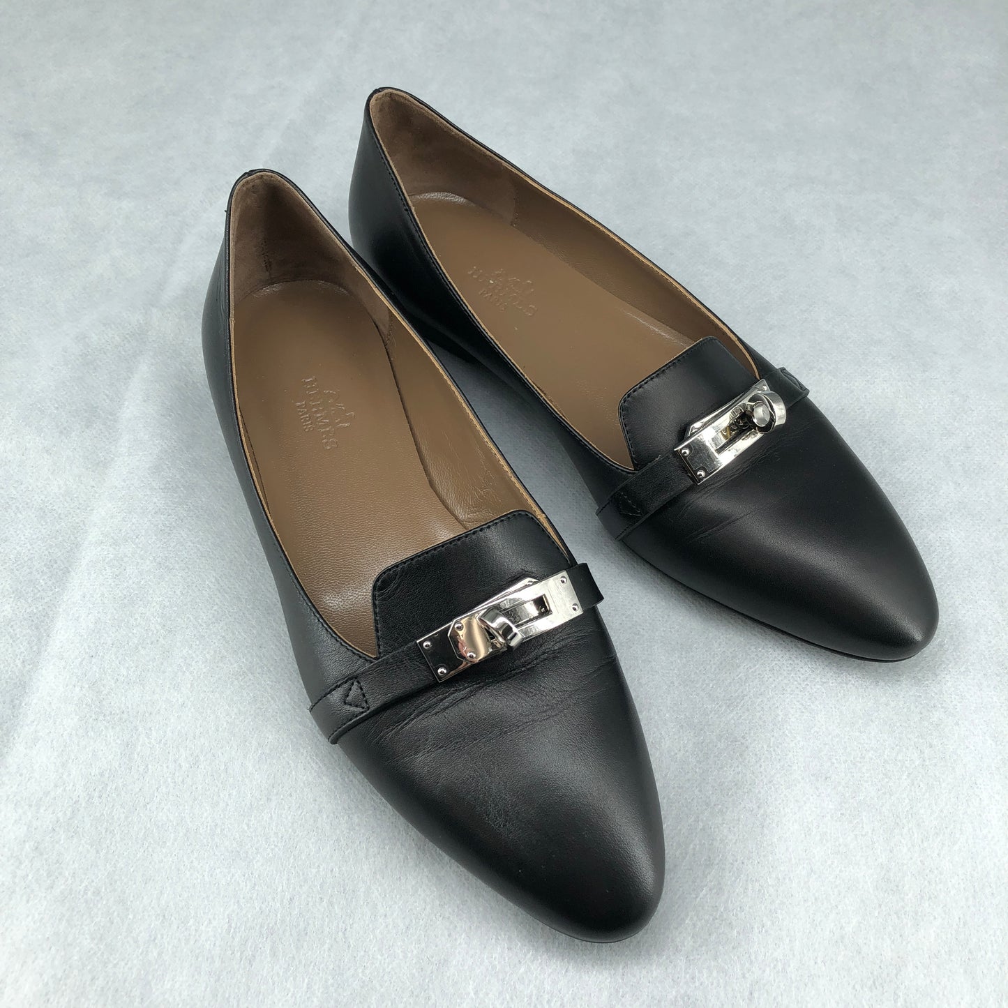 Hermes Black Leather Ballet Flats Size 35.5