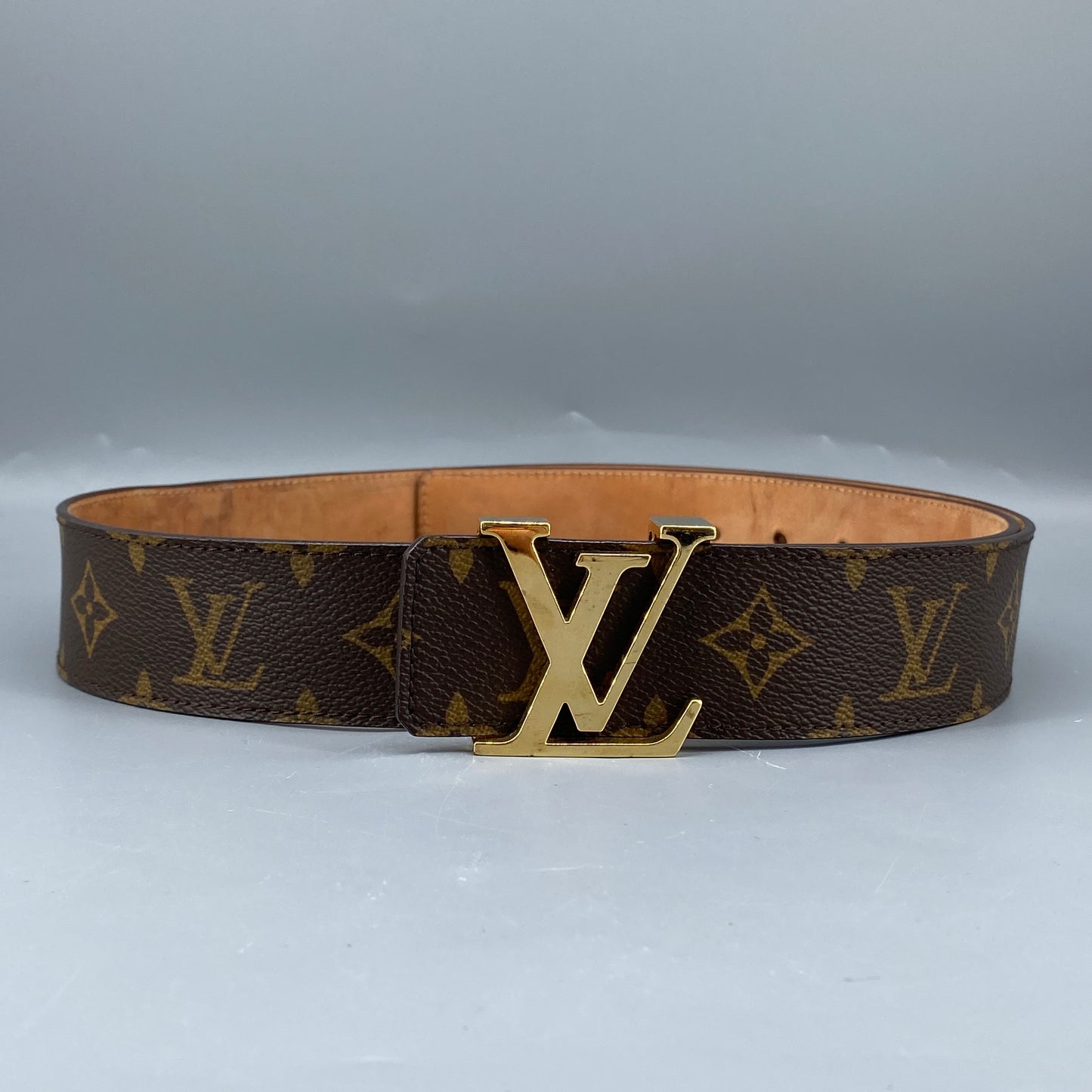 Louis Vuitton Monogram Canvas LV Initial Gold Buckle Belt 95cm