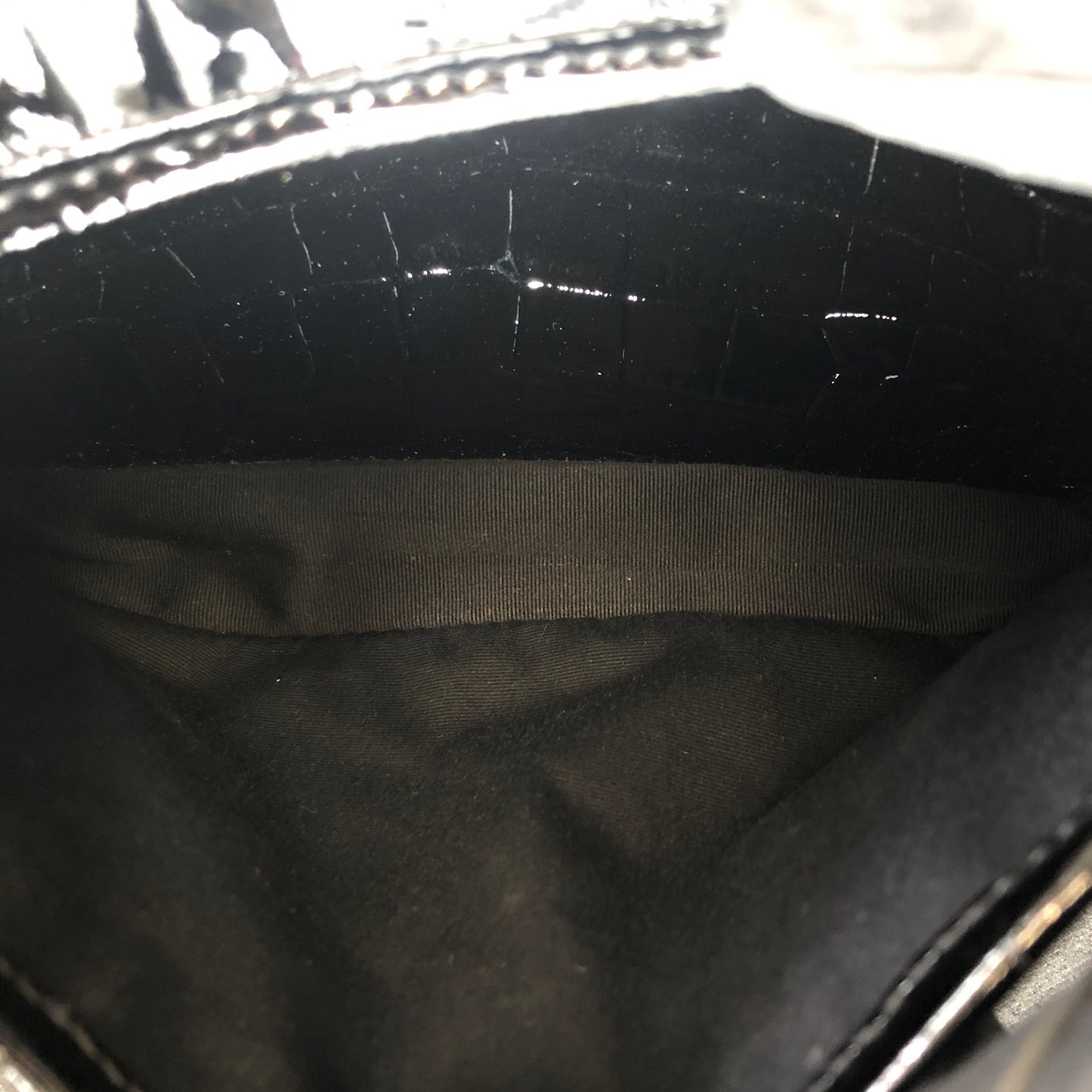 Saint Laurent Patent Crocodile Embossed Medium Niki Chain Satchel Bag