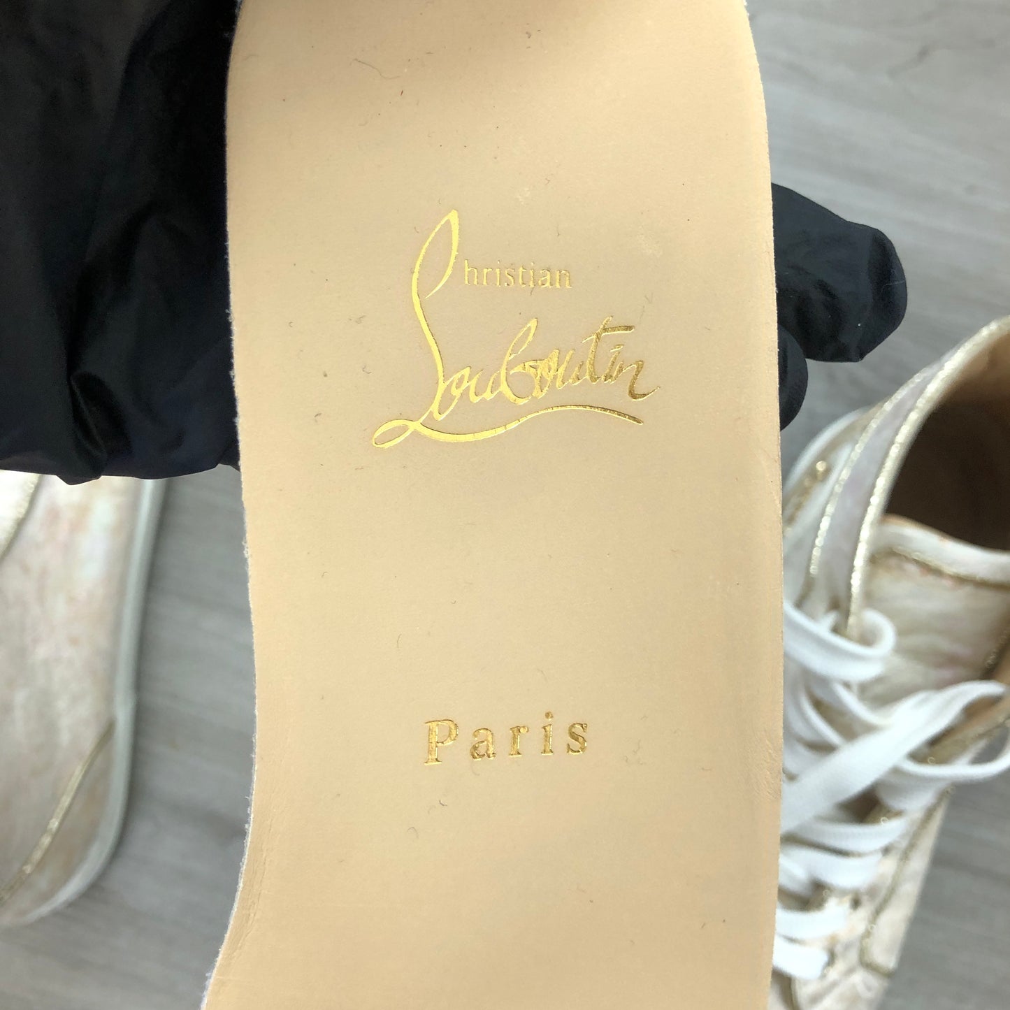 Christian Louboutin Women's Iridescent Champagne Pink High Top Lace-Up Sneakers 36