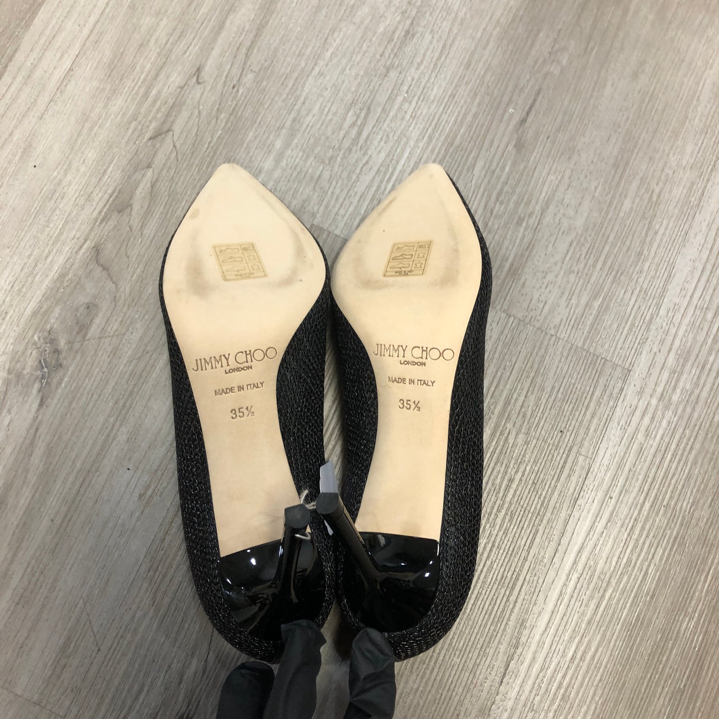 Jimmy Choo Women‘s Glitter Fabric Pointed Toe Stiletto Pumps Shoes 35.5 Black