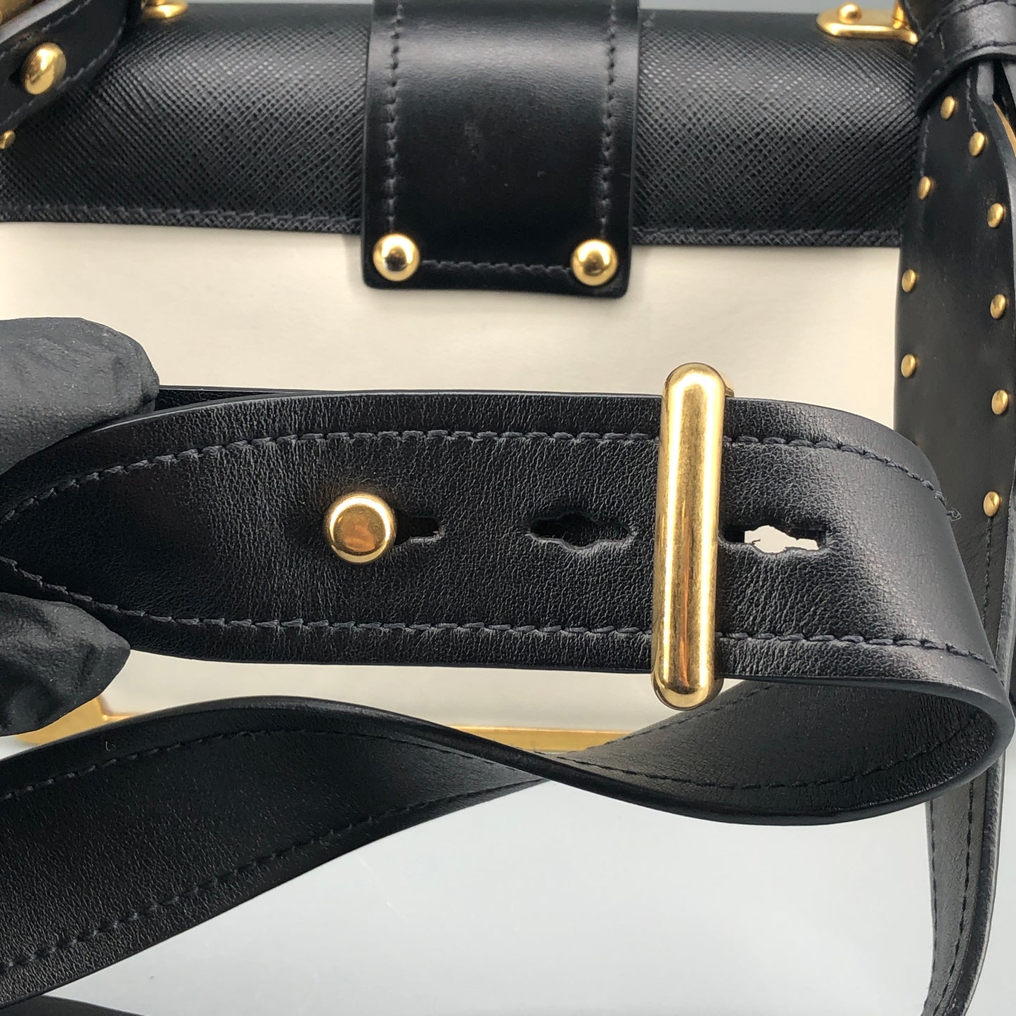 Prada Two-Tone White & Black Cahier Leather Box Crossbody Bag