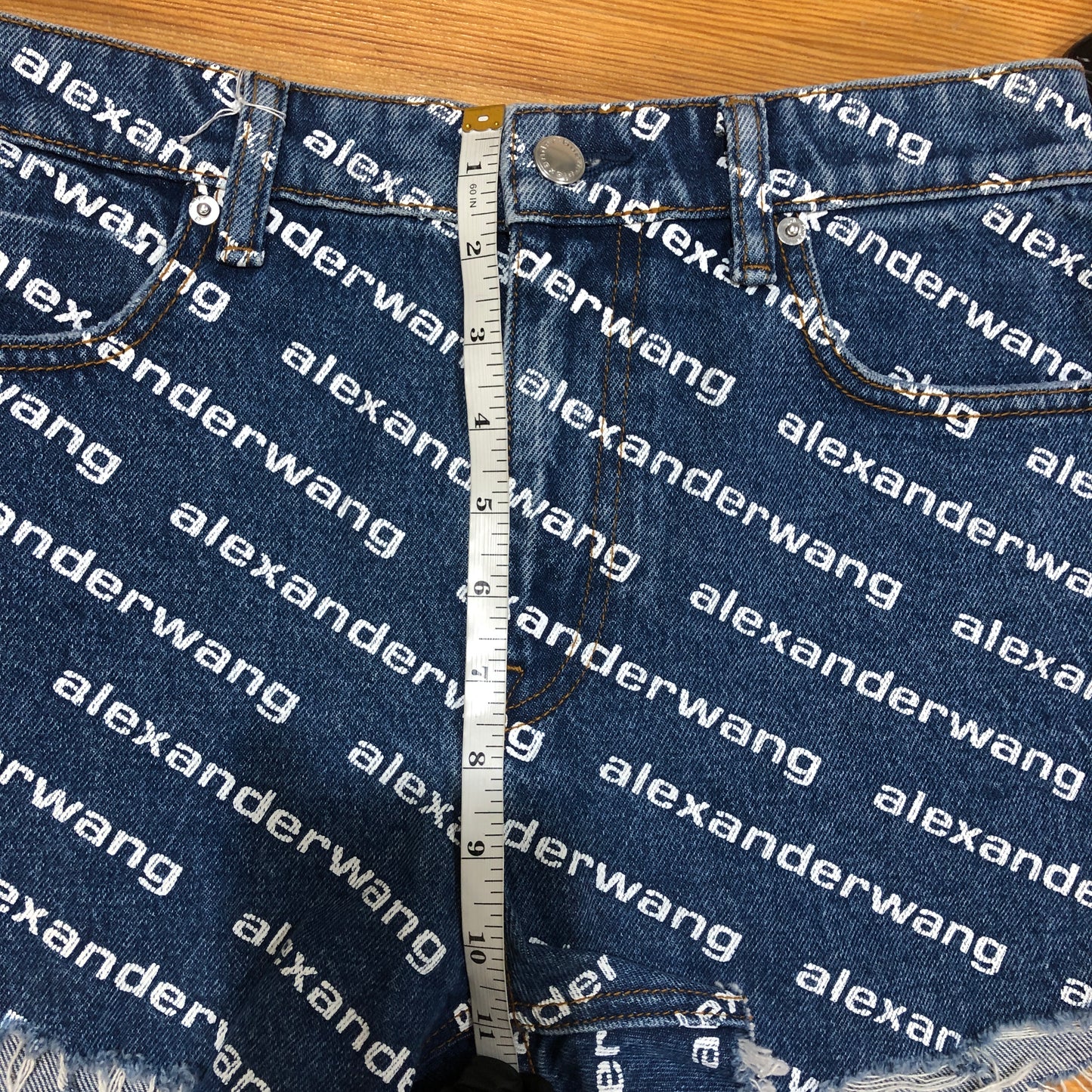 Alexander Wang Denim Logo Print Shorts Size 27 Blue