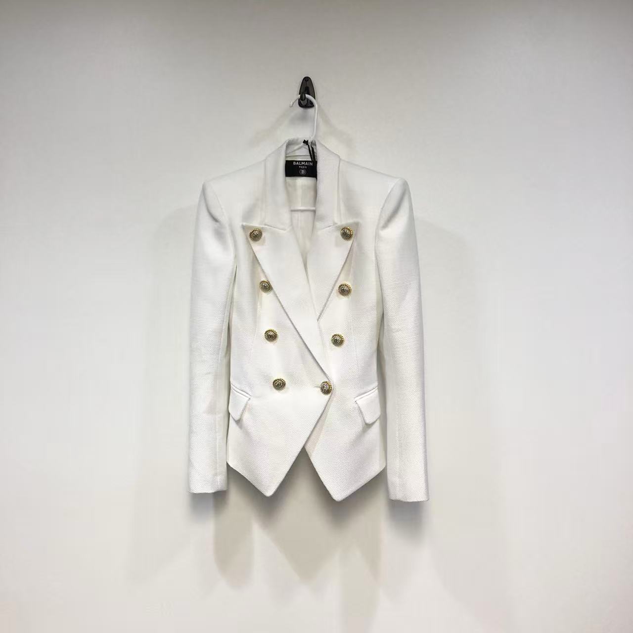 Balmain White Double Breasted Wool Blazer Size 34