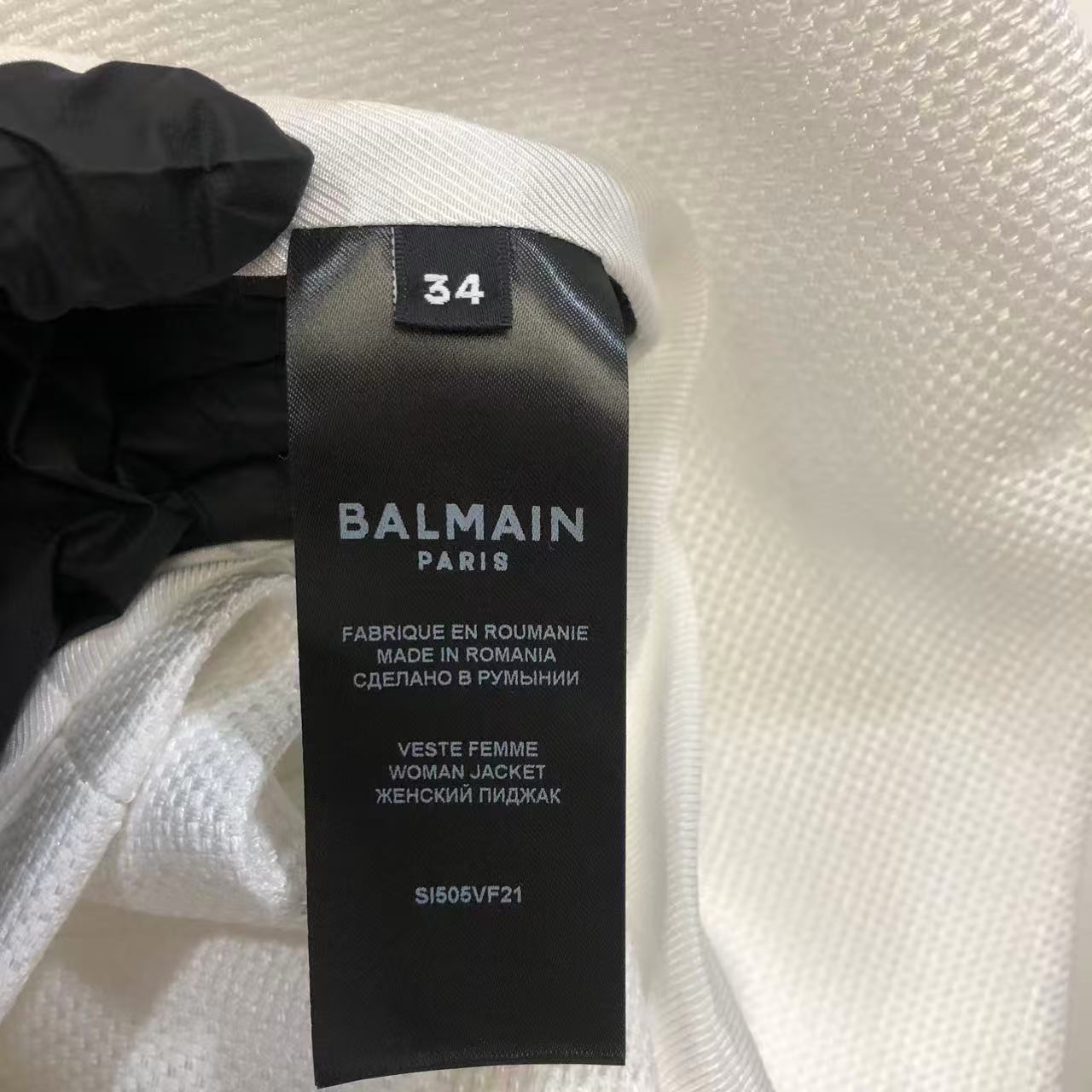 Balmain White Double Breasted Wool Blazer Size 34