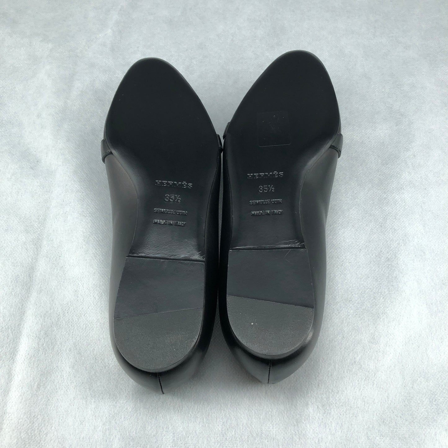 Hermes Black Leather Ballet Flats Size 35.5