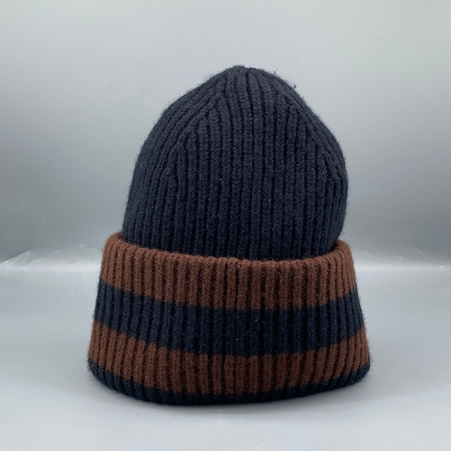 Acne Studios Black & Brown Striped Ribbed Knit Beanie Hat