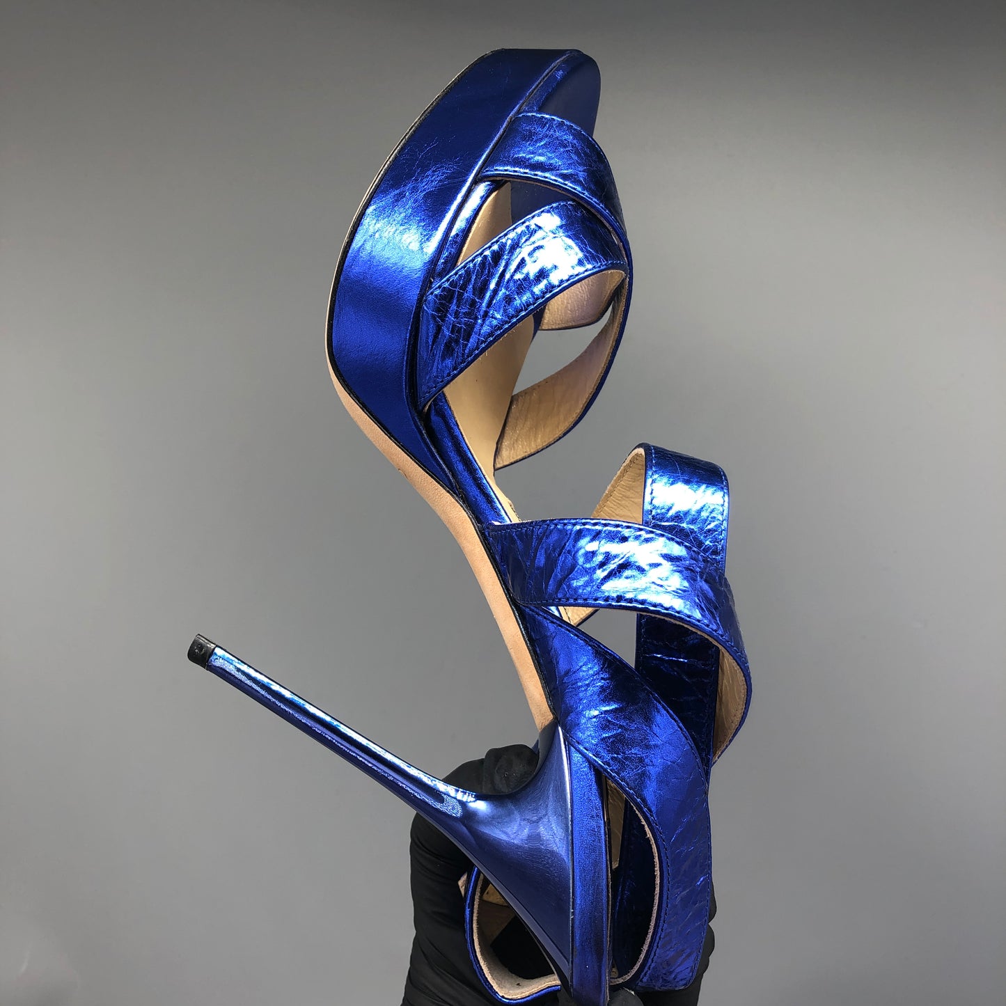 Jimmy Choo Women Metallic Blue Strappy Heels Size 36.5 Shoes
