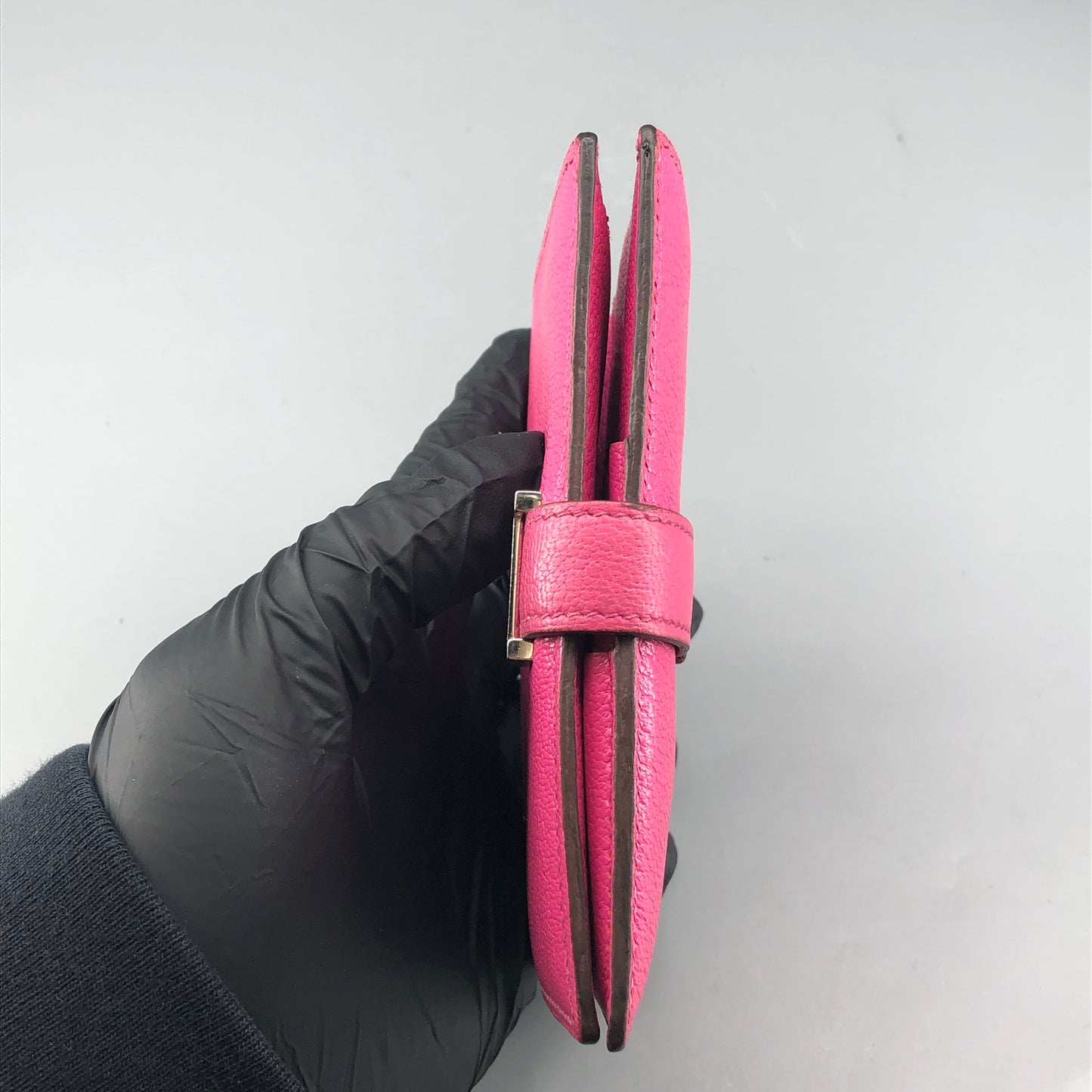 Hermes Bearn Compact Leather Card Holder Wallet Pink