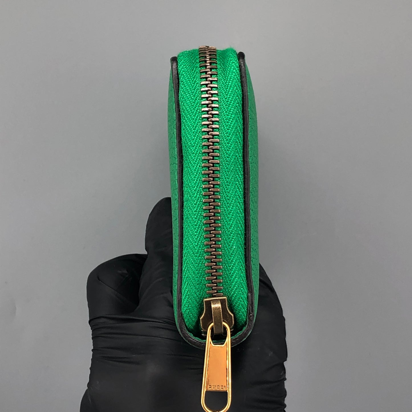 Gucci Green Grain Leather Full Zip Around Long Wallet