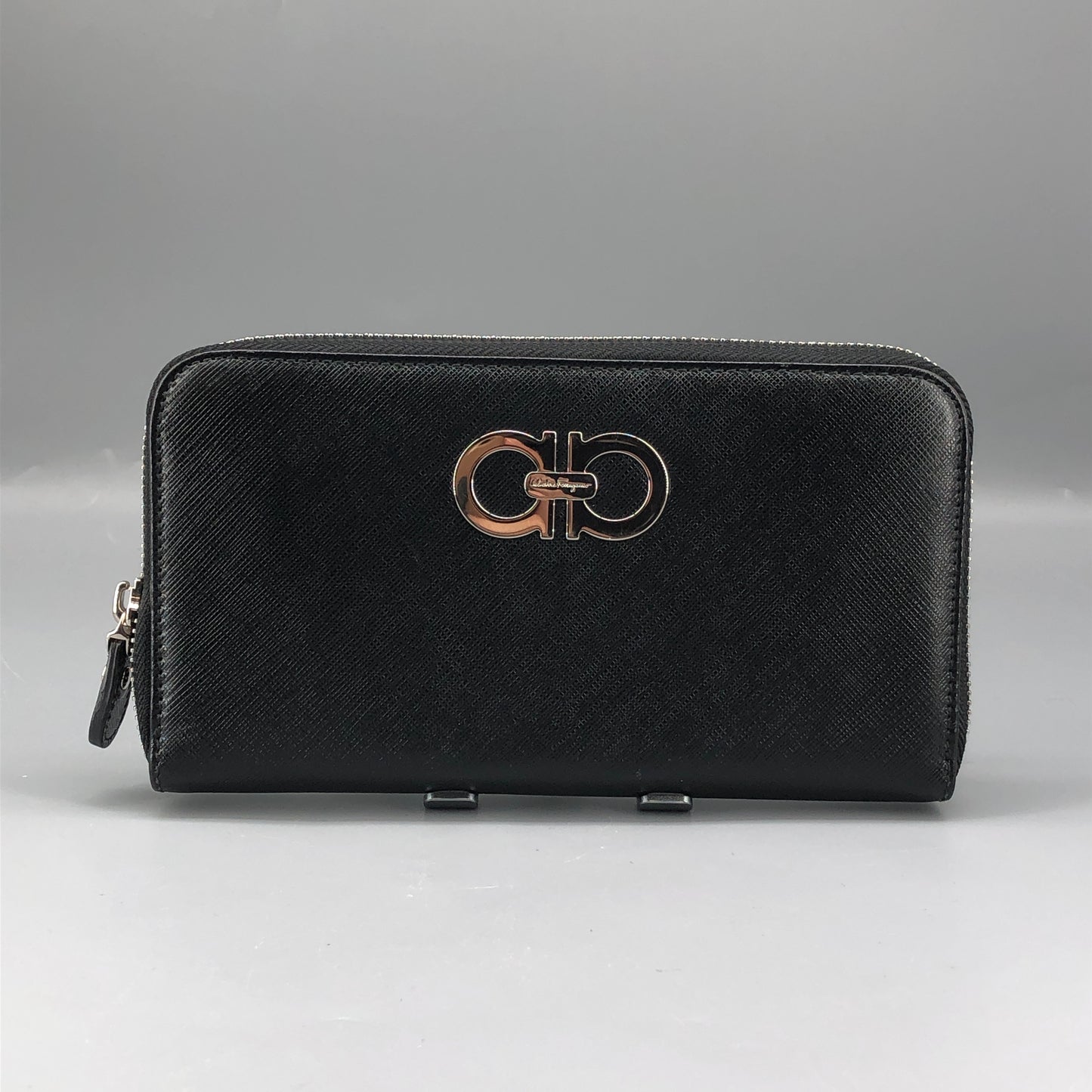 Salvatore Ferragamo Black Gancini Zip-Around Long Wallet