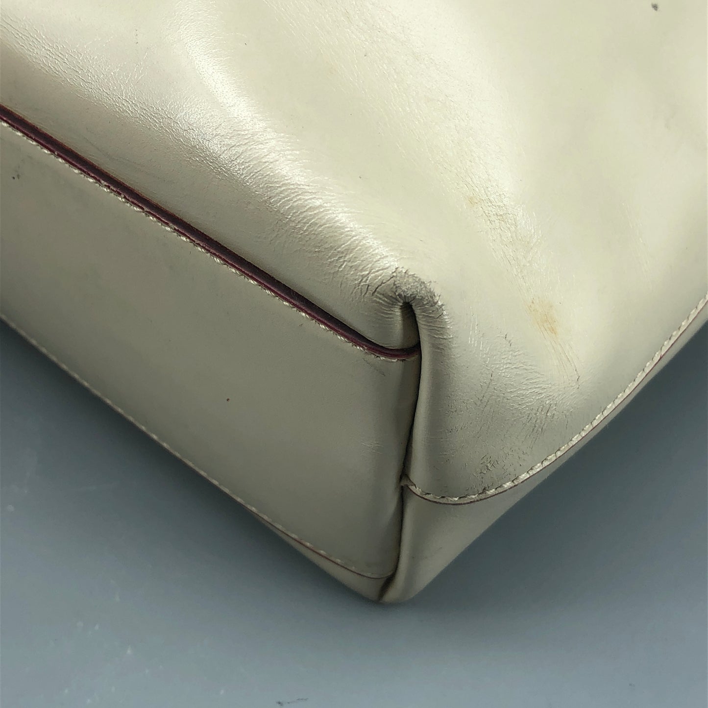 Prada Cream Leather Logo Tote Bag
