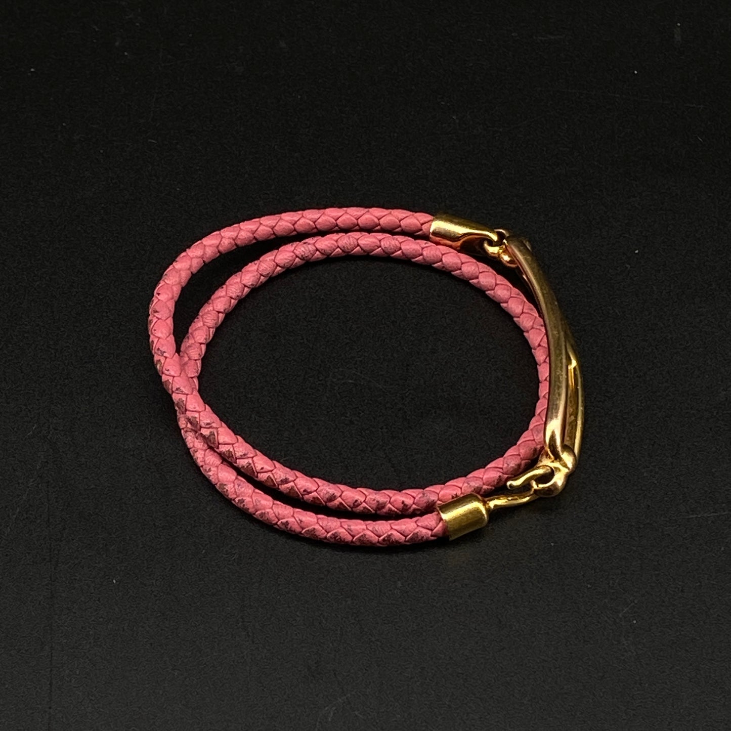 Hermes Pink Braided Leather Gold Buckle Bracelet