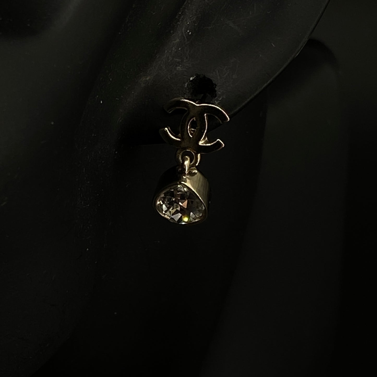 Chanel 2022 Gold-Tone Double C Teardrop Crystal Drop Earrings