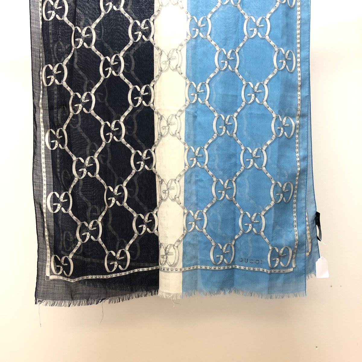 Gucci Blue & Navy Blue GG Pattern Scarf 68*192 cm
