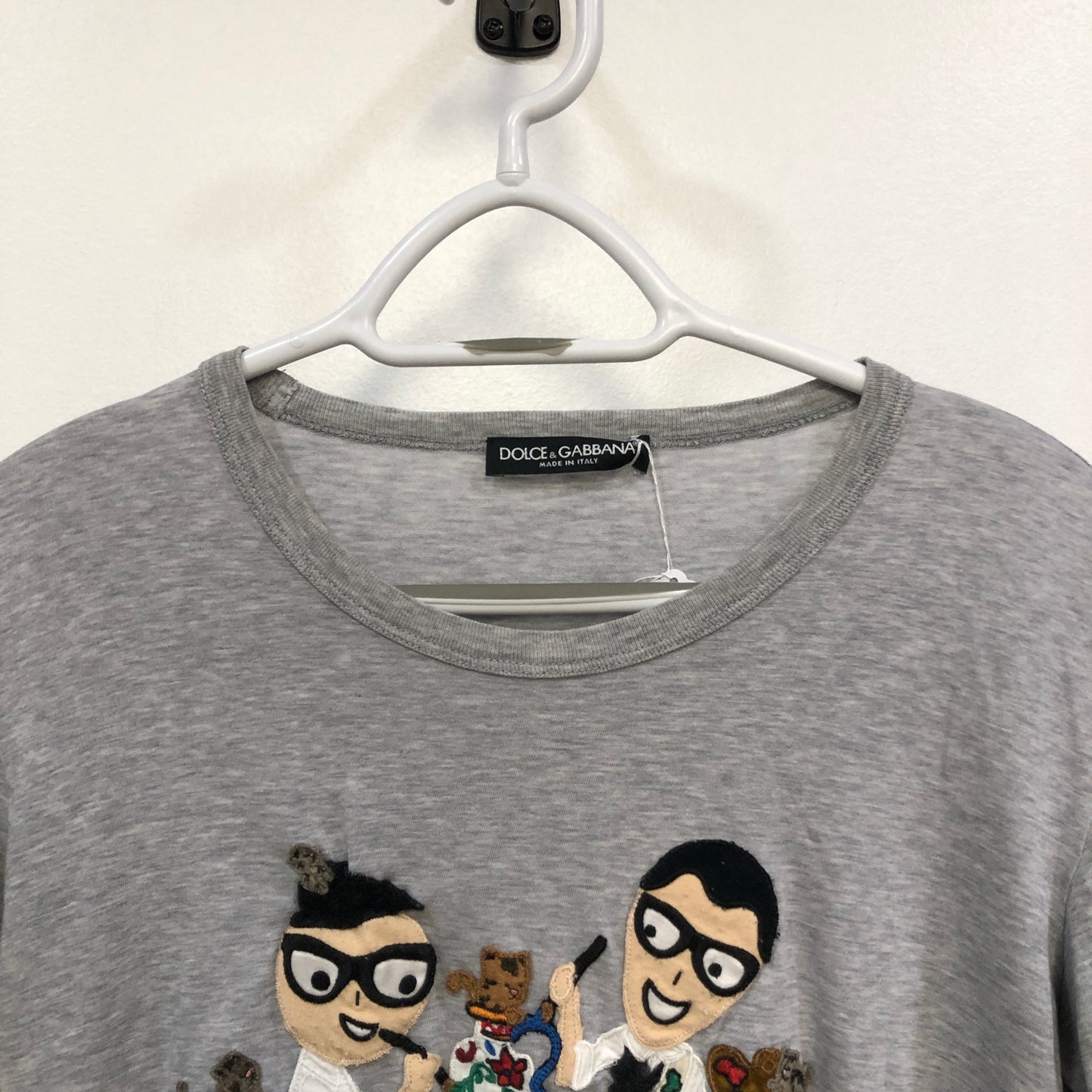 Dolce & Gabbana Grey Cartoon Family & Pets Print Short Sleeve T-Shirt Size 40