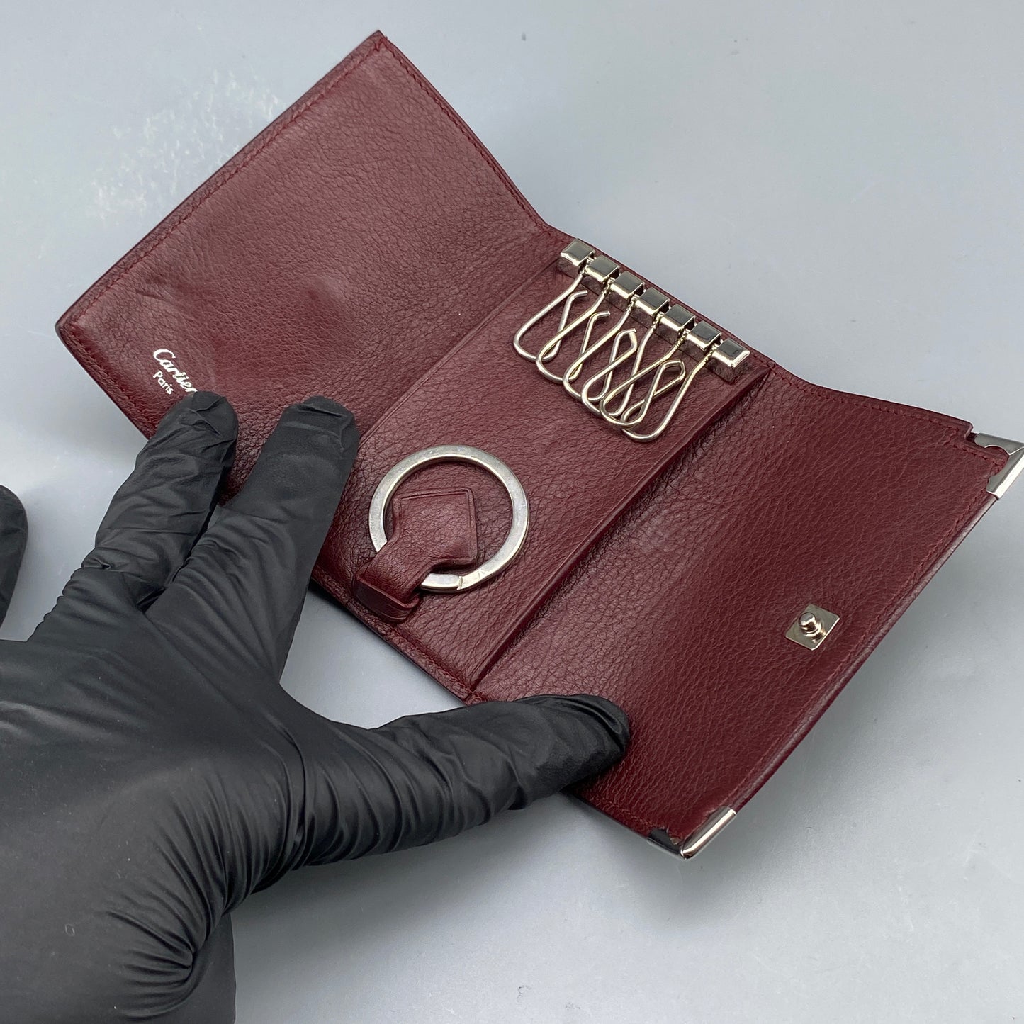 Cartier Dark Red Grain Leather Key Case