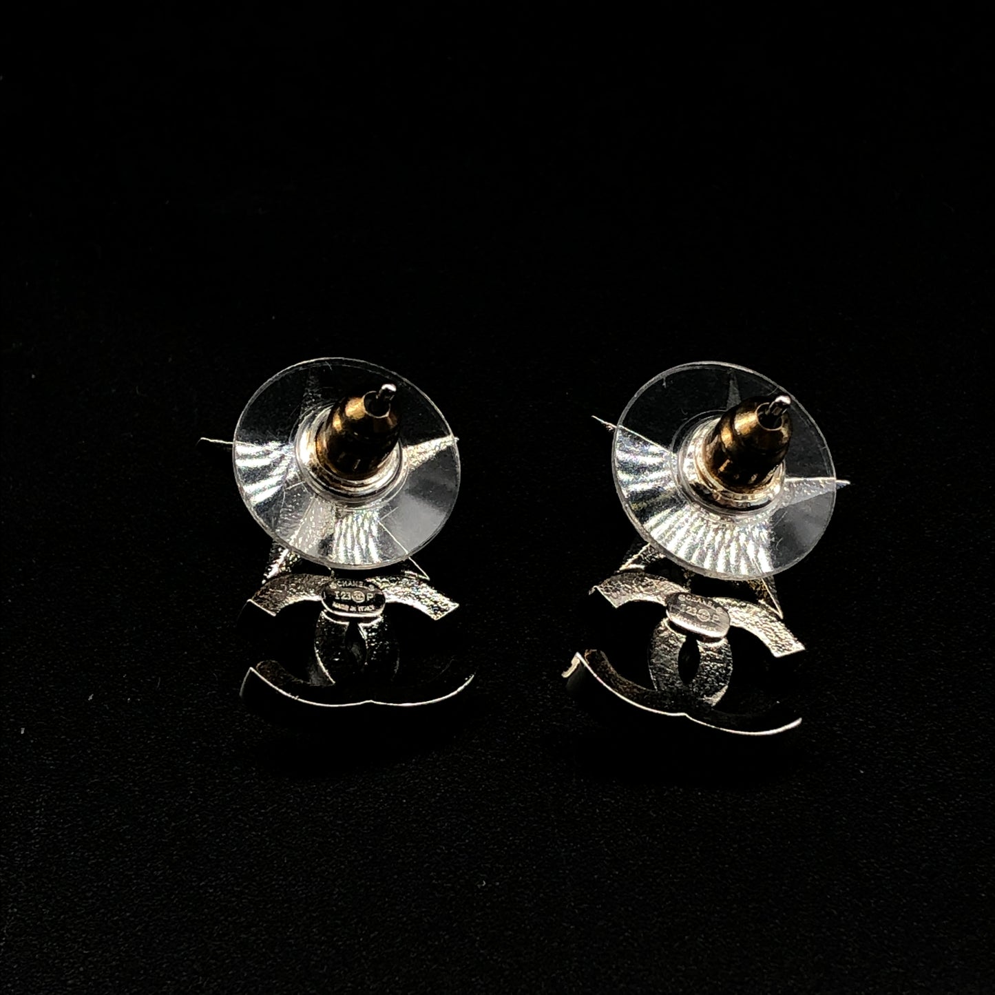 Chanel Crystal CC Logo Star Drop Earrings Silver Color