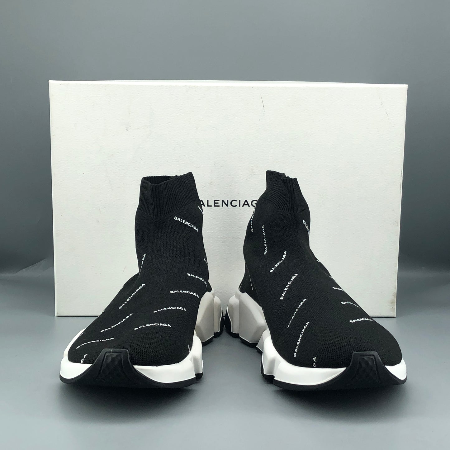 Balenciaga Speed Full Logo Knit Sneakers Black Size 41
