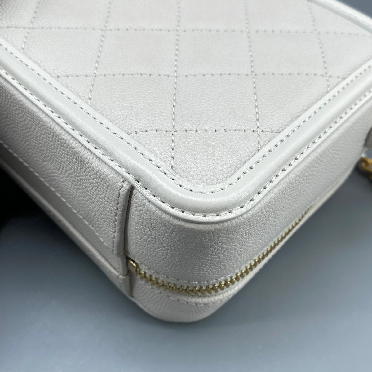 Chanel Caviar Quilted  CC Filigree Vanity Case White Crossbody Bag