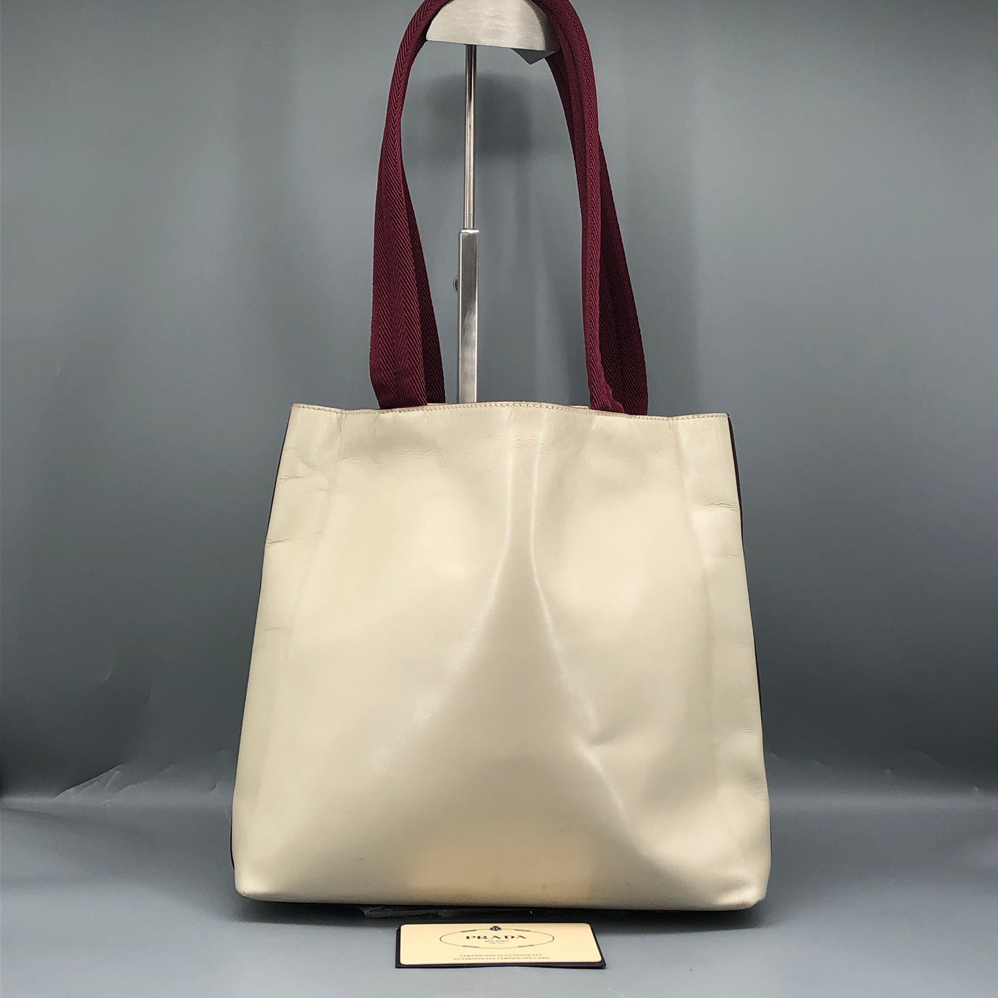 Prada Cream Leather Logo Tote Bag