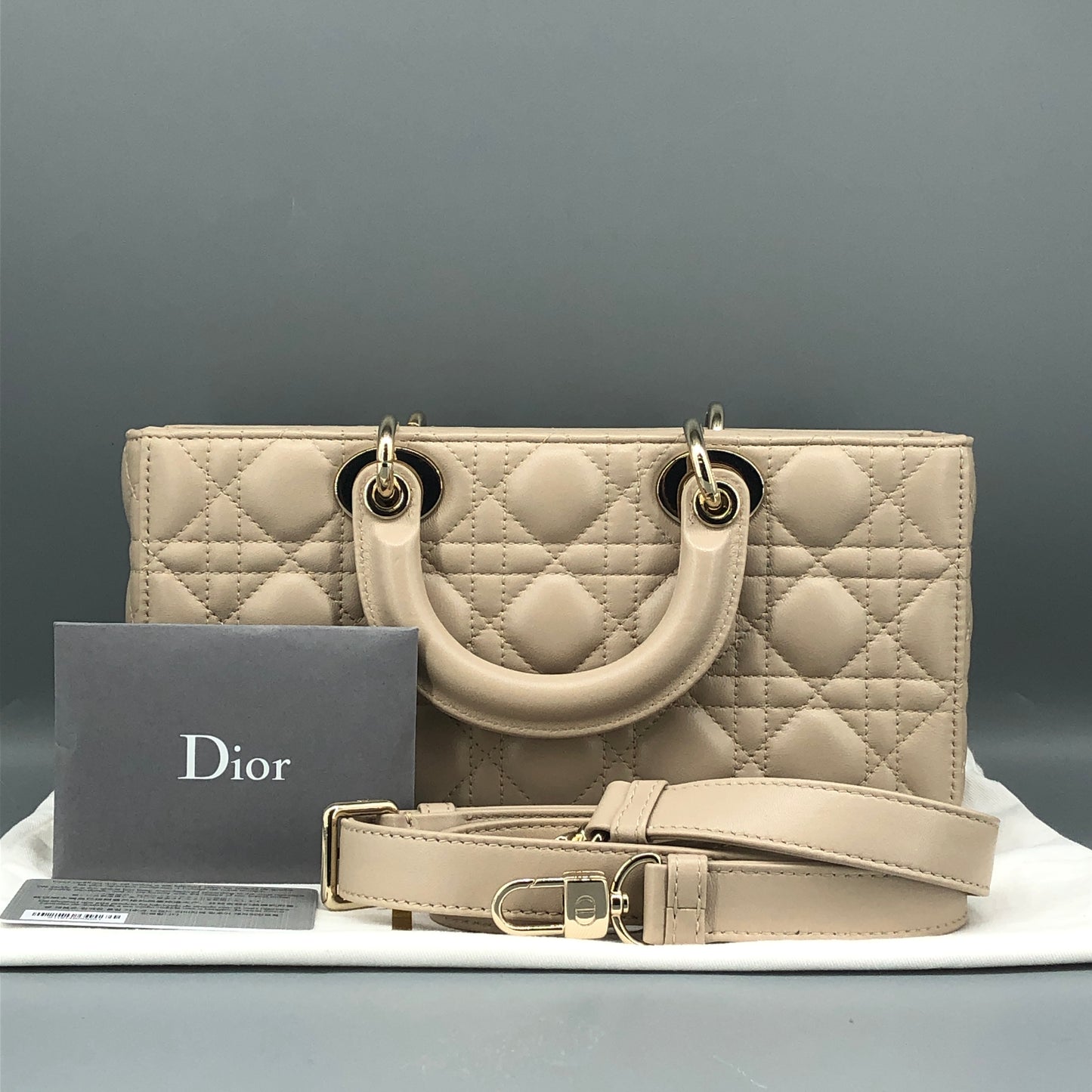 Christian Dior Lady Dior Horizontal Medium Cannage Leather Handbag Dusty Pink