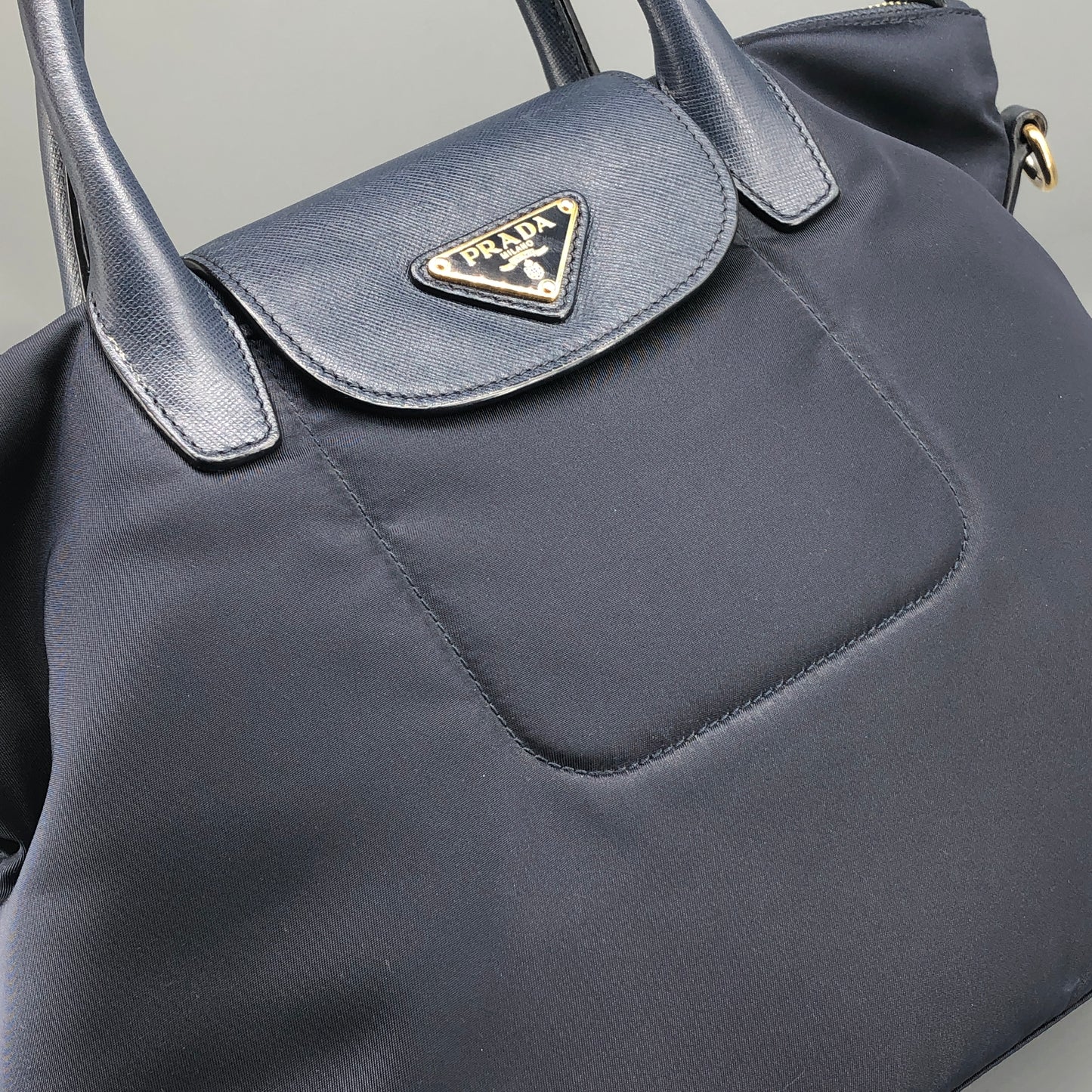 Prada Re-Nylon Tote Handbag Navy Blue