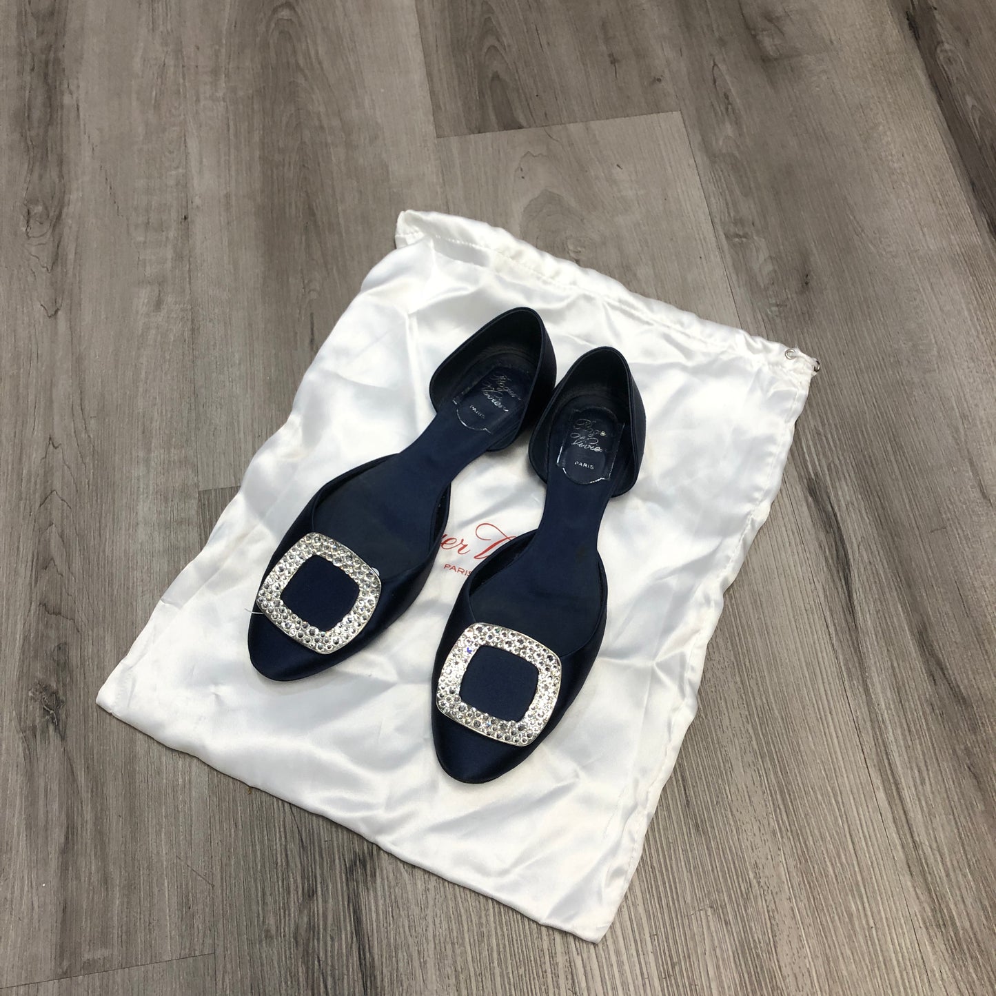 Roger Vivier Navy Blue Satin D'Orsay Flats 38
