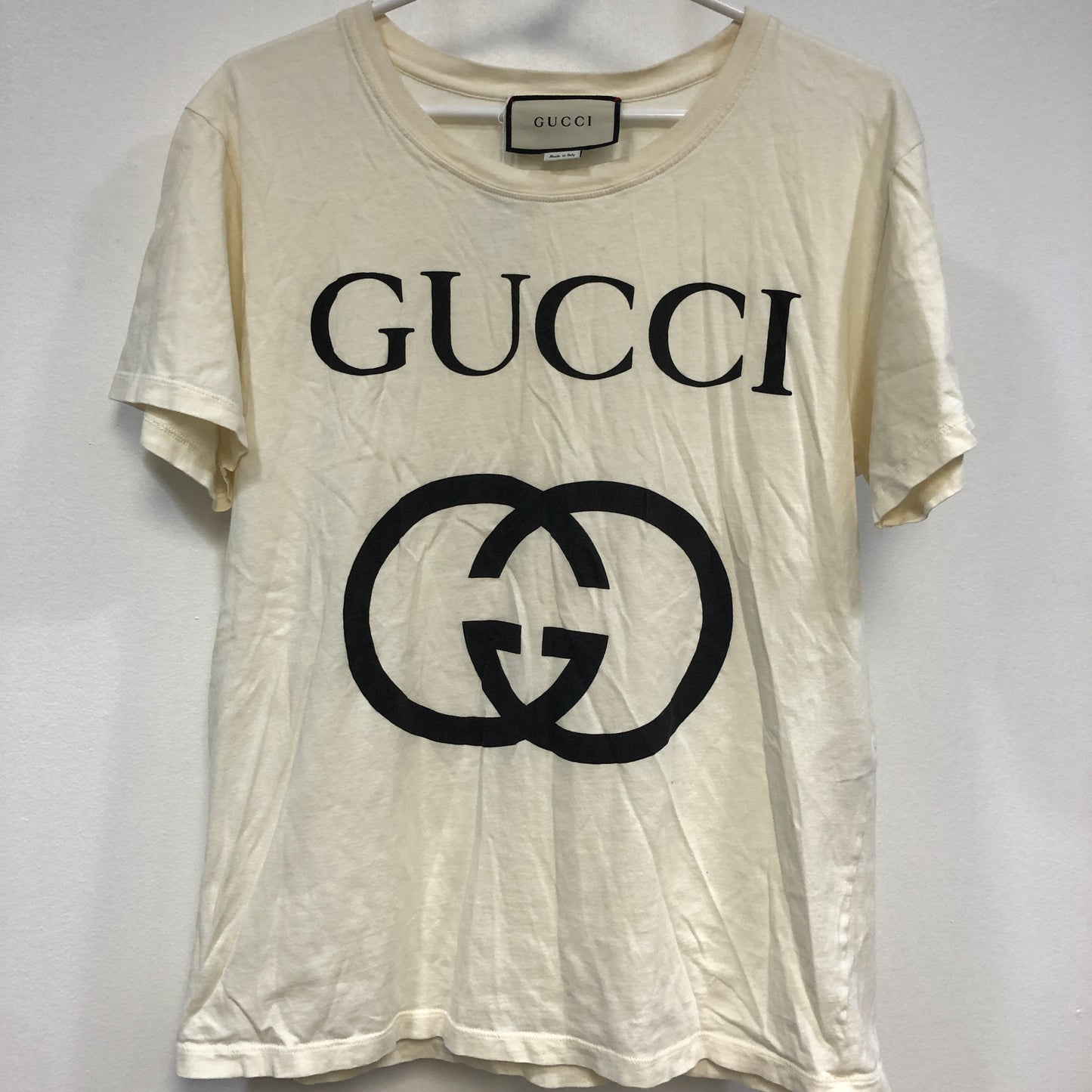 Gucci Cream/Black Interlocking G Logo T-Shirt Size S