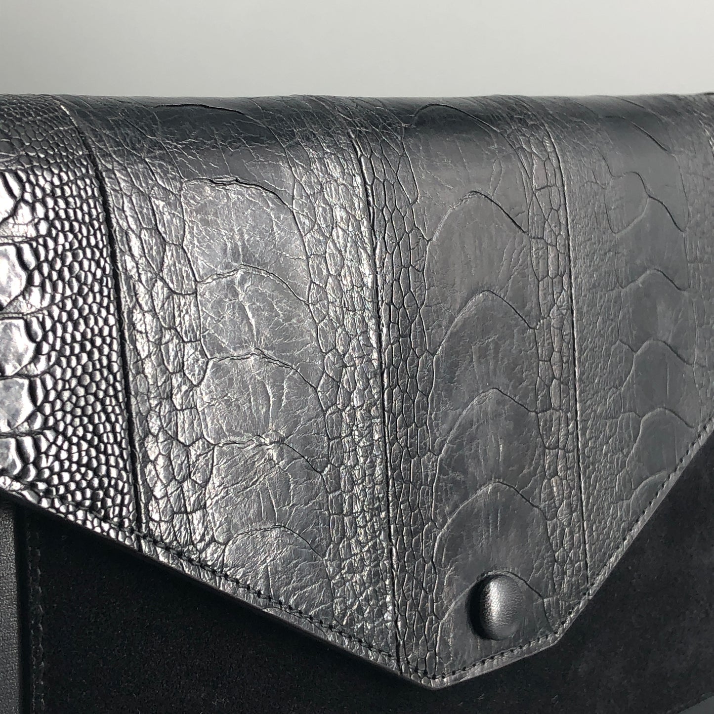Celine Genuine Python & Smooth Calfskin Envelope Chain Shoulder Bag Black