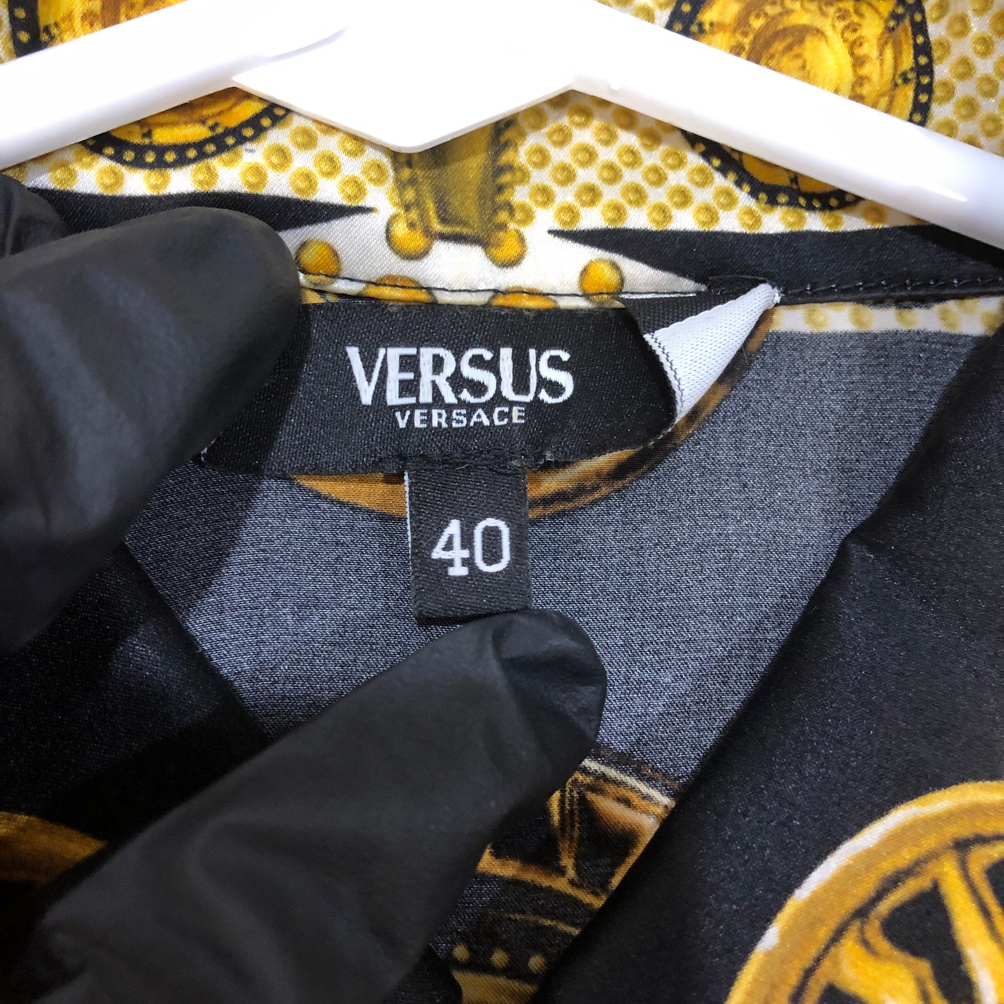 Versus Baroque Gold Belt Print Long Sleeve Shirt Size 40 Black/Gold