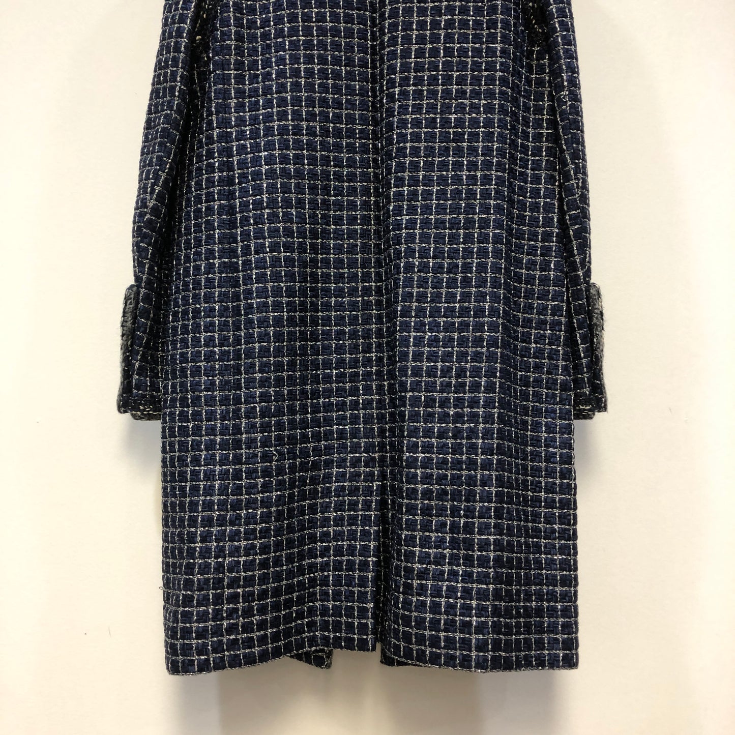 Chanel Tweed Coat Size 42 Navy Blue/White/Black/Grey/Silver