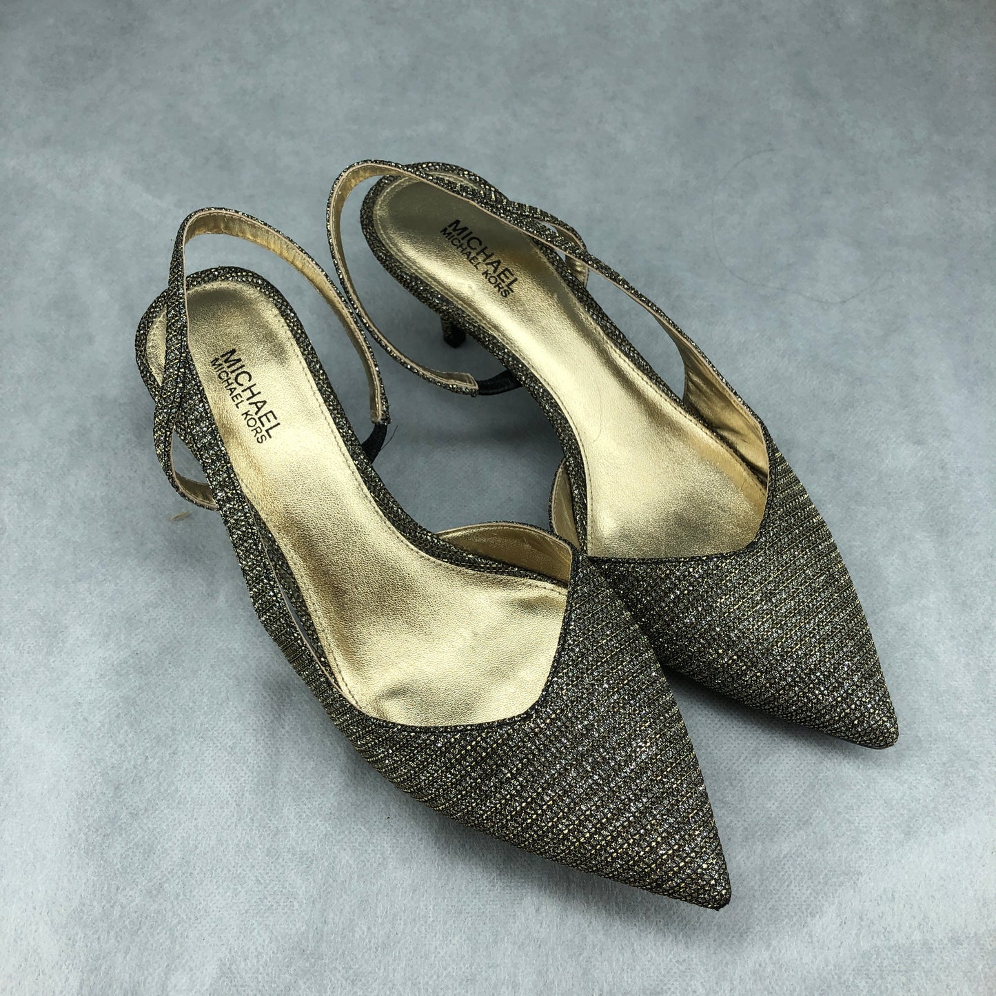 Michael Kors Gold Glitter Slingback Pointed Heel Shoes 7