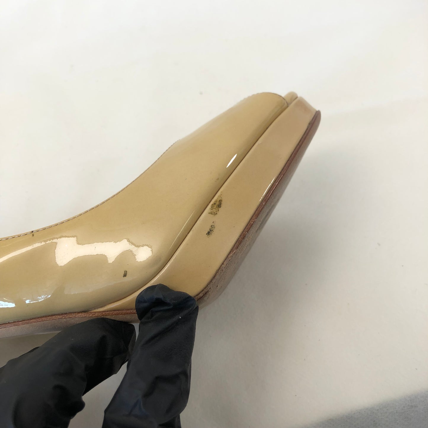Jimmy Choo Patent Leather Peep Toe Slingback Shoes 36.5 Nude Women