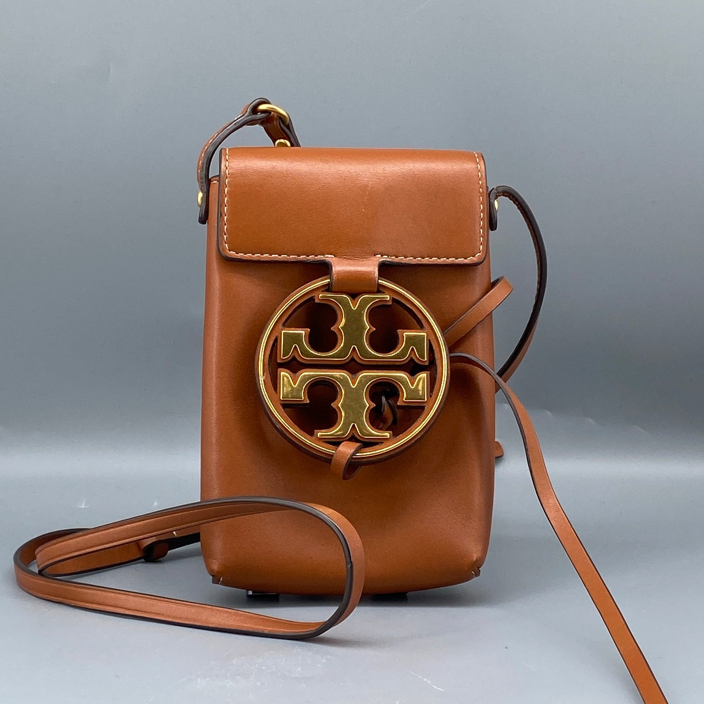 Tory Burch Caramel Smooth Leather Mini Phone Crossbody Bag