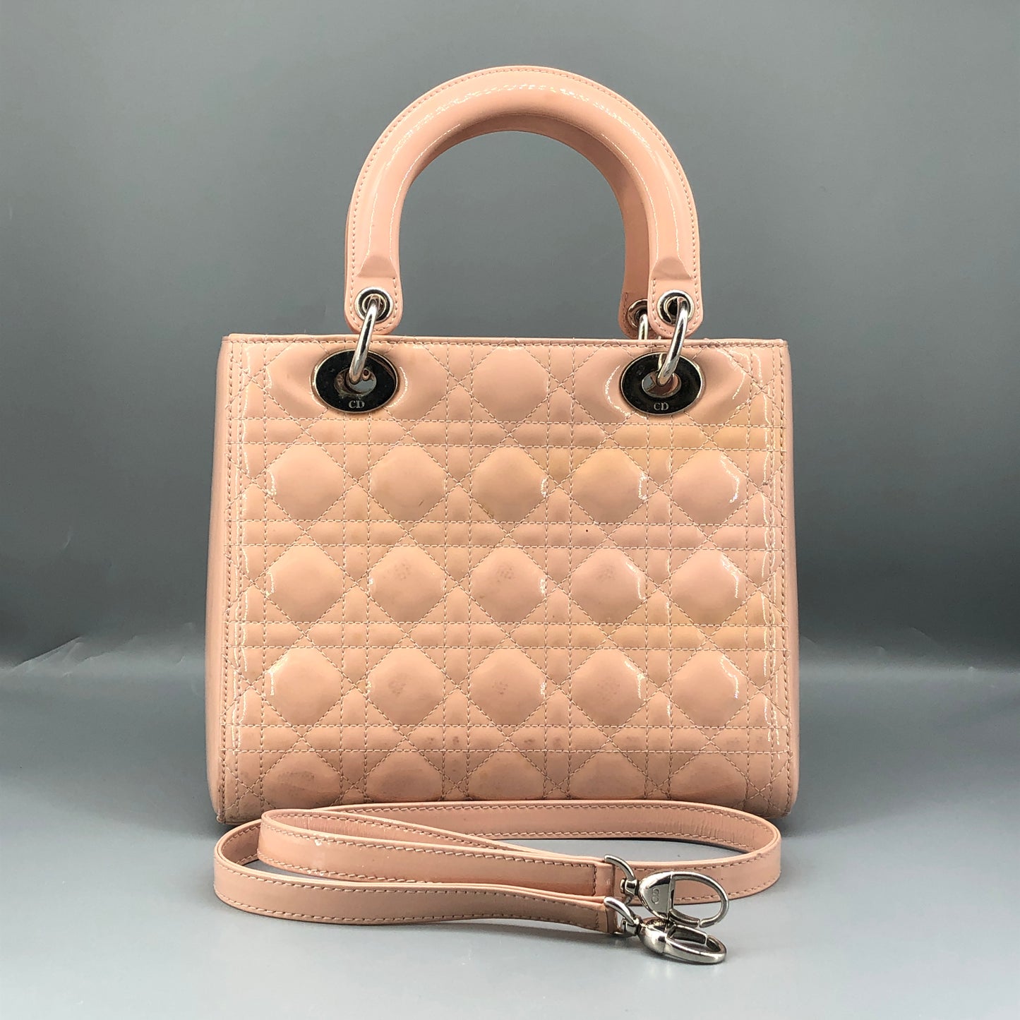 Christian Dior Lady Dior Nude Patent Cannage Leather Handbag