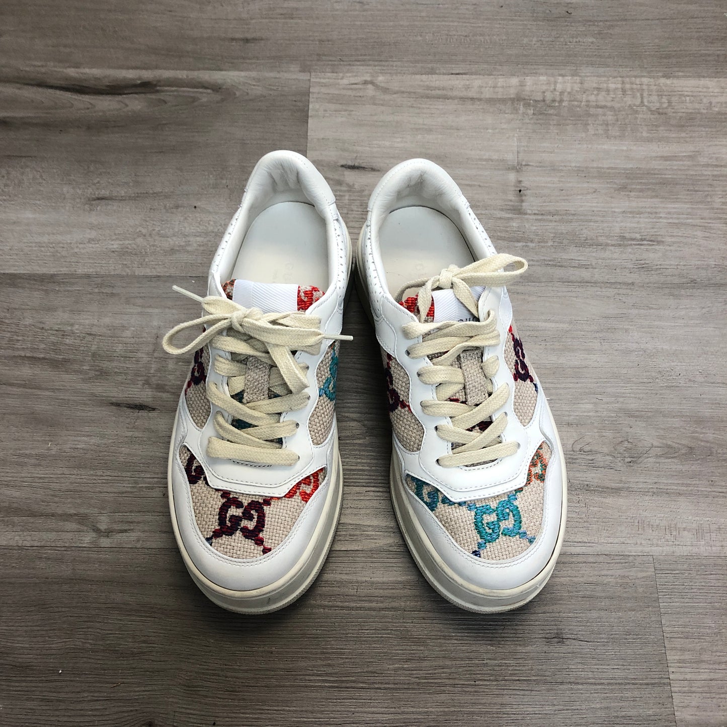Gucci Ace GG Supreme Canvas Web Sneaker Shoes 36 White Blue Red