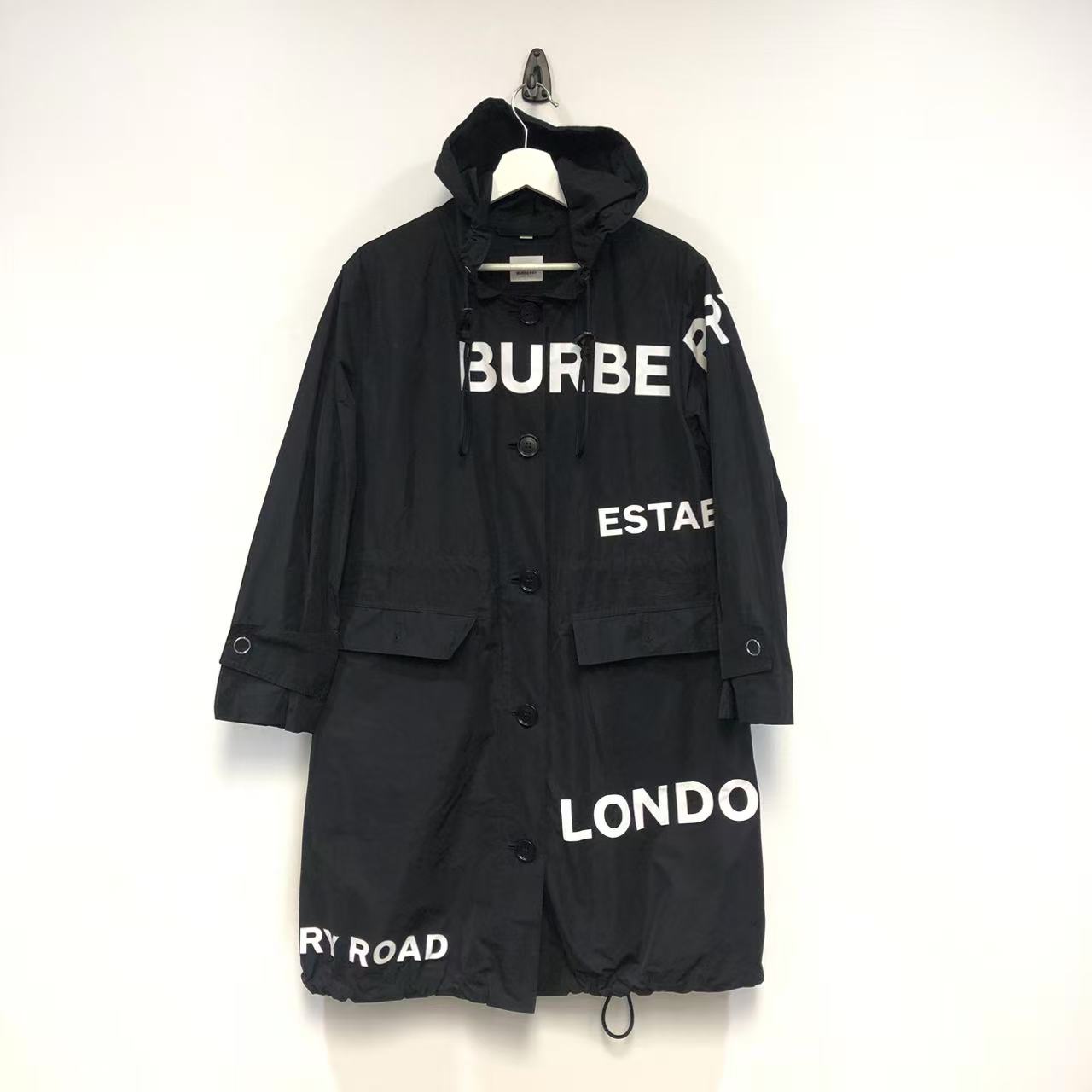 Burberry Black Logo Print Hooded Nylon Parka Women’s Size US 0
