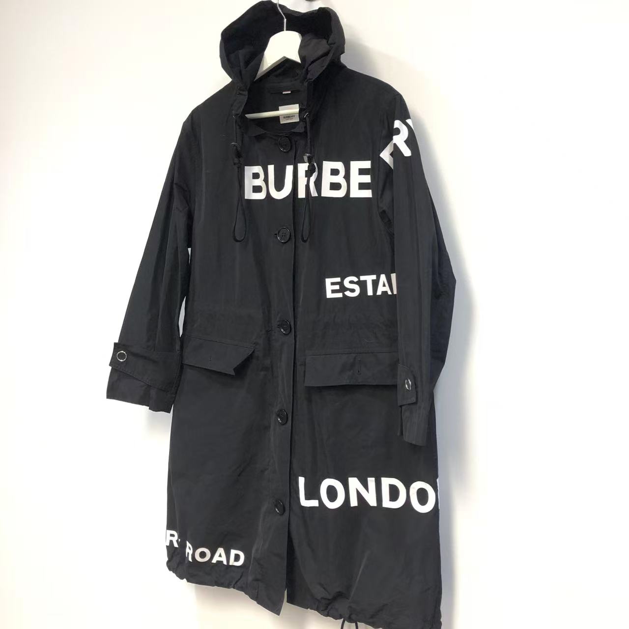 Burberry Black Logo Print Hooded Nylon Parka Women’s Size US 0