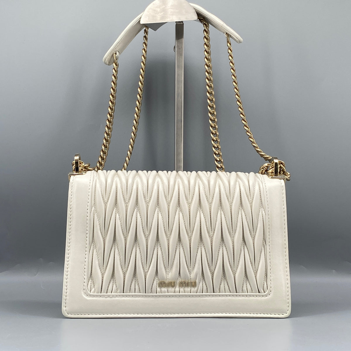 Miu Miu Confidential Matelassé  Crossbody Bag White Leather