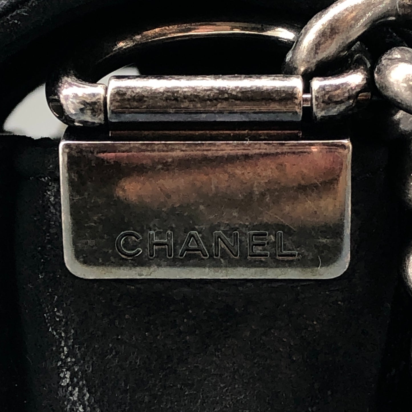 Chanel Black shiny suede nubuck iridescent leather Leather Mini Boy Bag